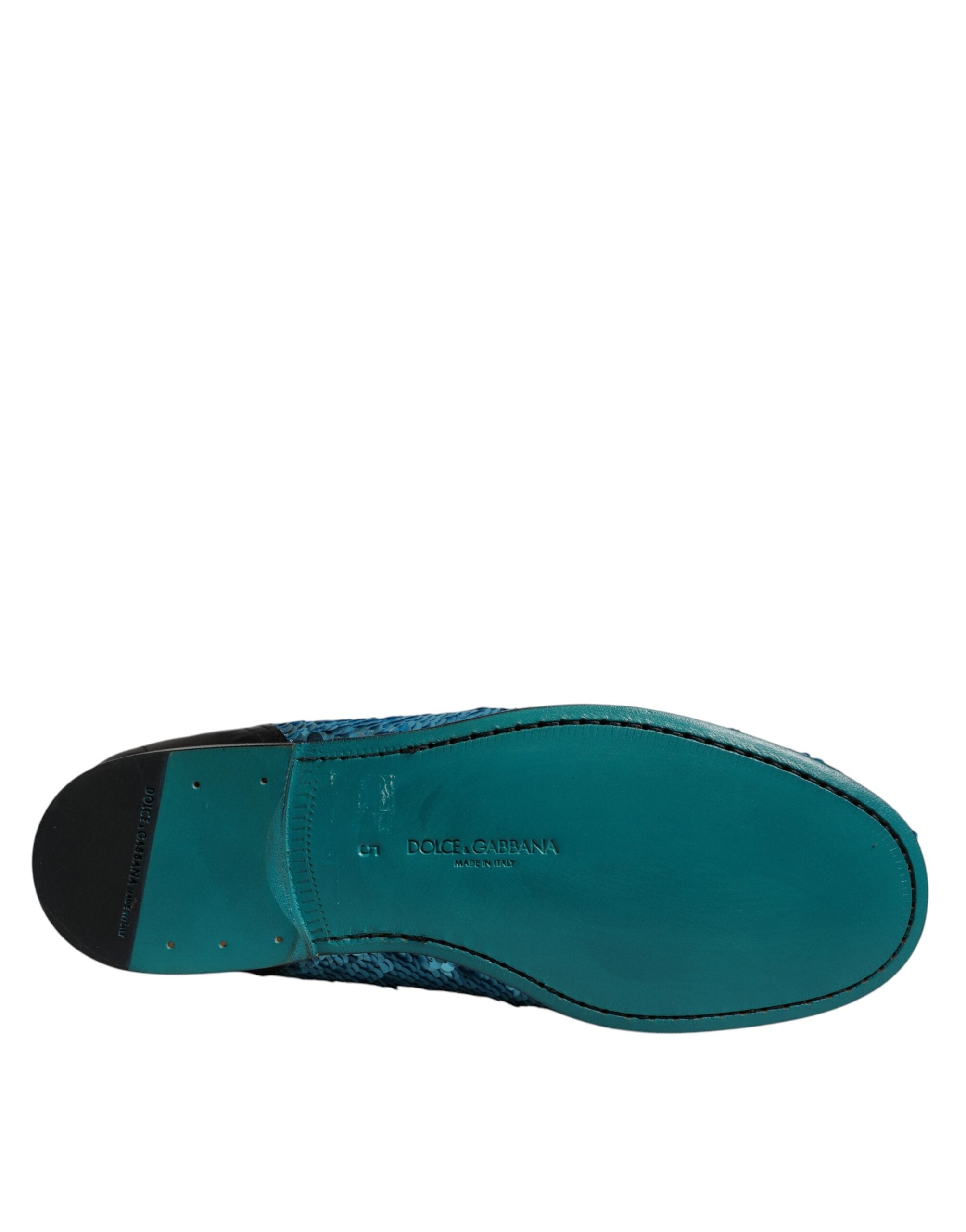 Blue Sequined Loafers Formal Dress Shoes - ventzia