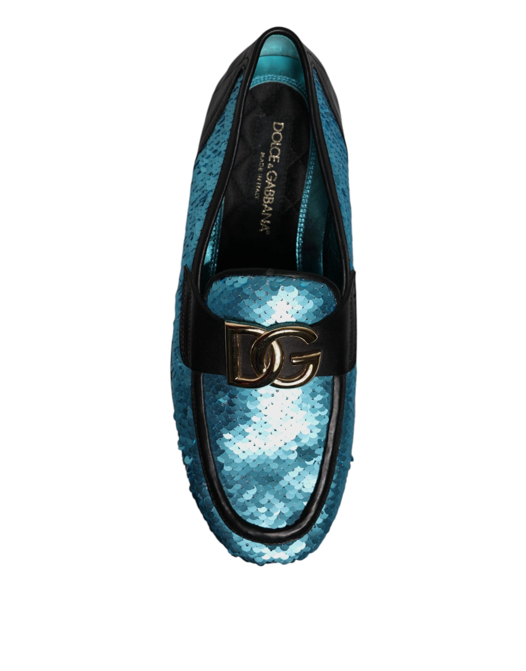 Blue Sequined Loafers Formal Dress Shoes - ventzia