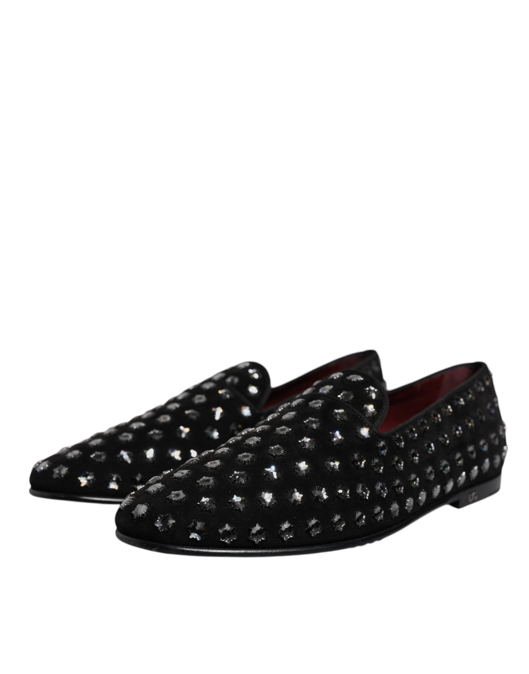 Black Crystal Embellished Loafers Dress Shoes - ventzia