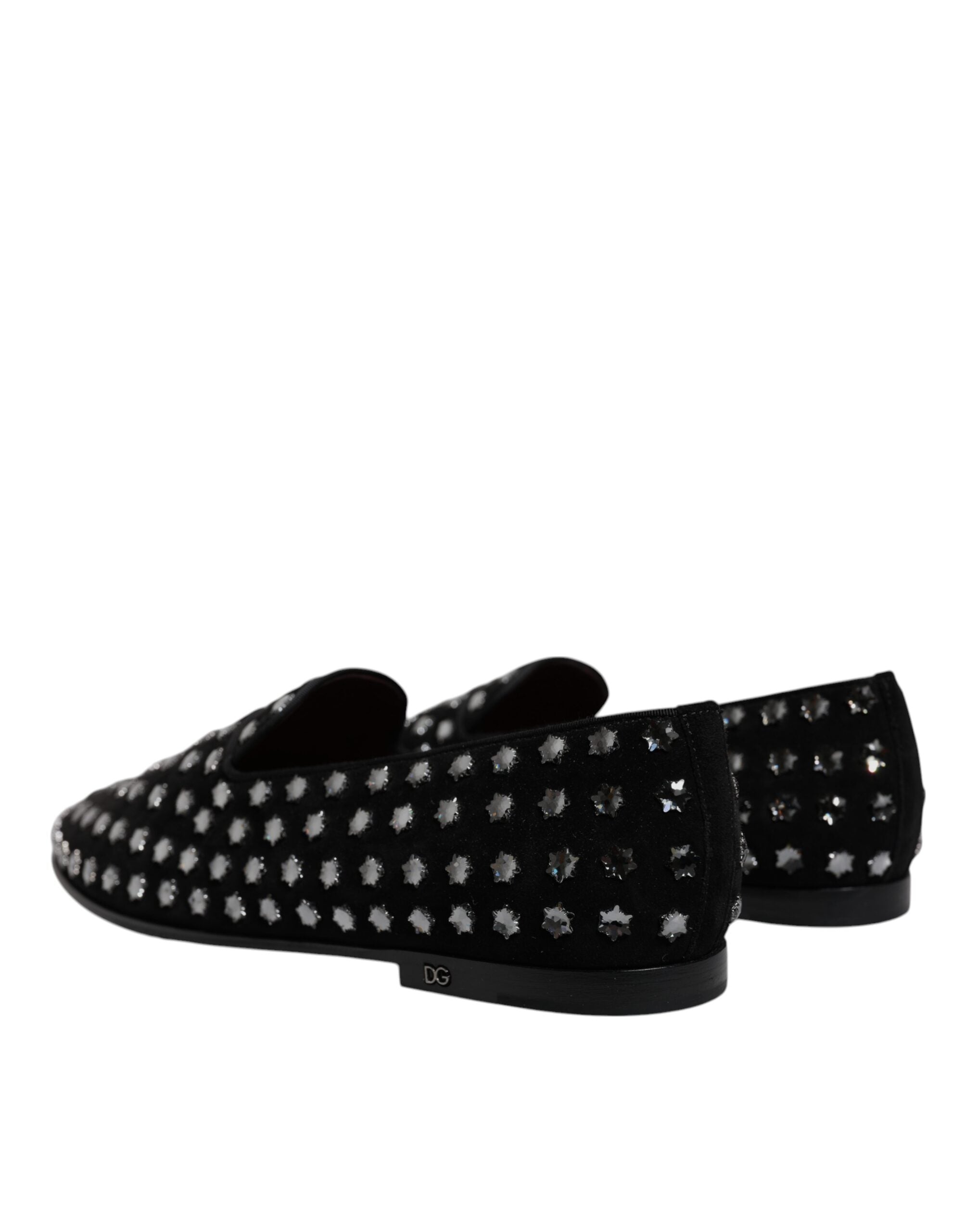 Black Crystal Embellished Loafers Dress Shoes - ventzia