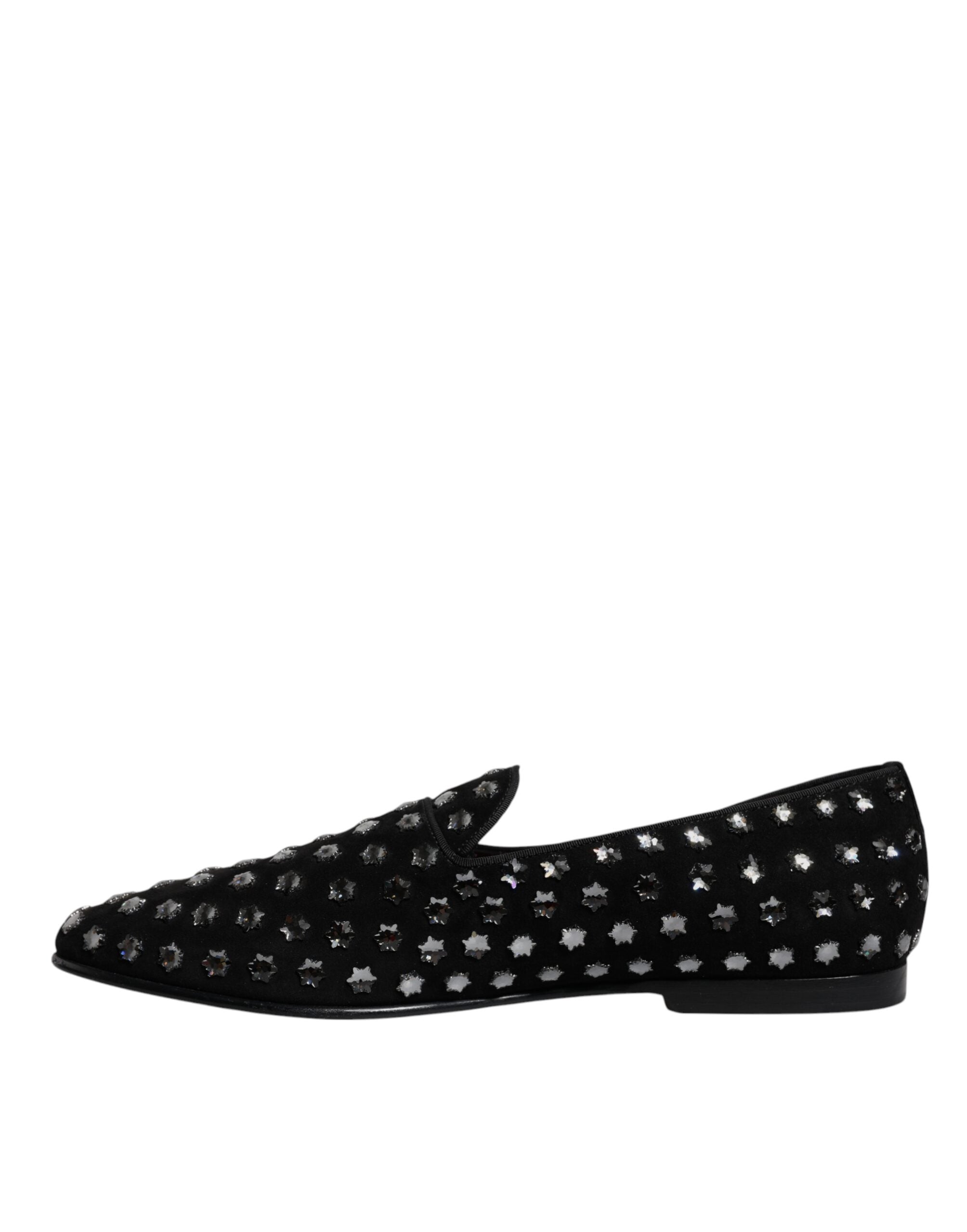 Black Crystal Embellished Loafers Dress Shoes - ventzia