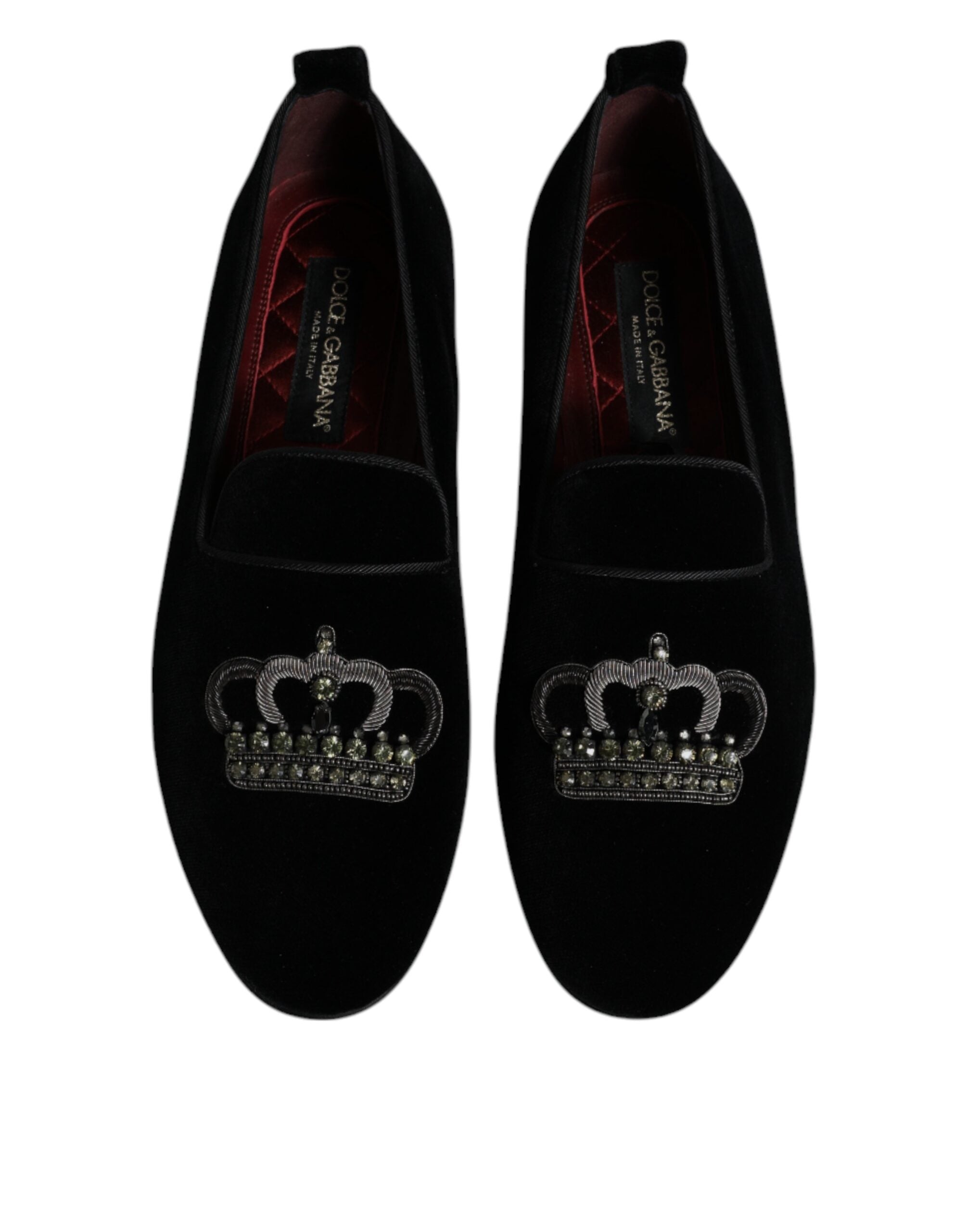 Black Velvet Crystal Crown Loafers Formal Dress Shoes - ventzia