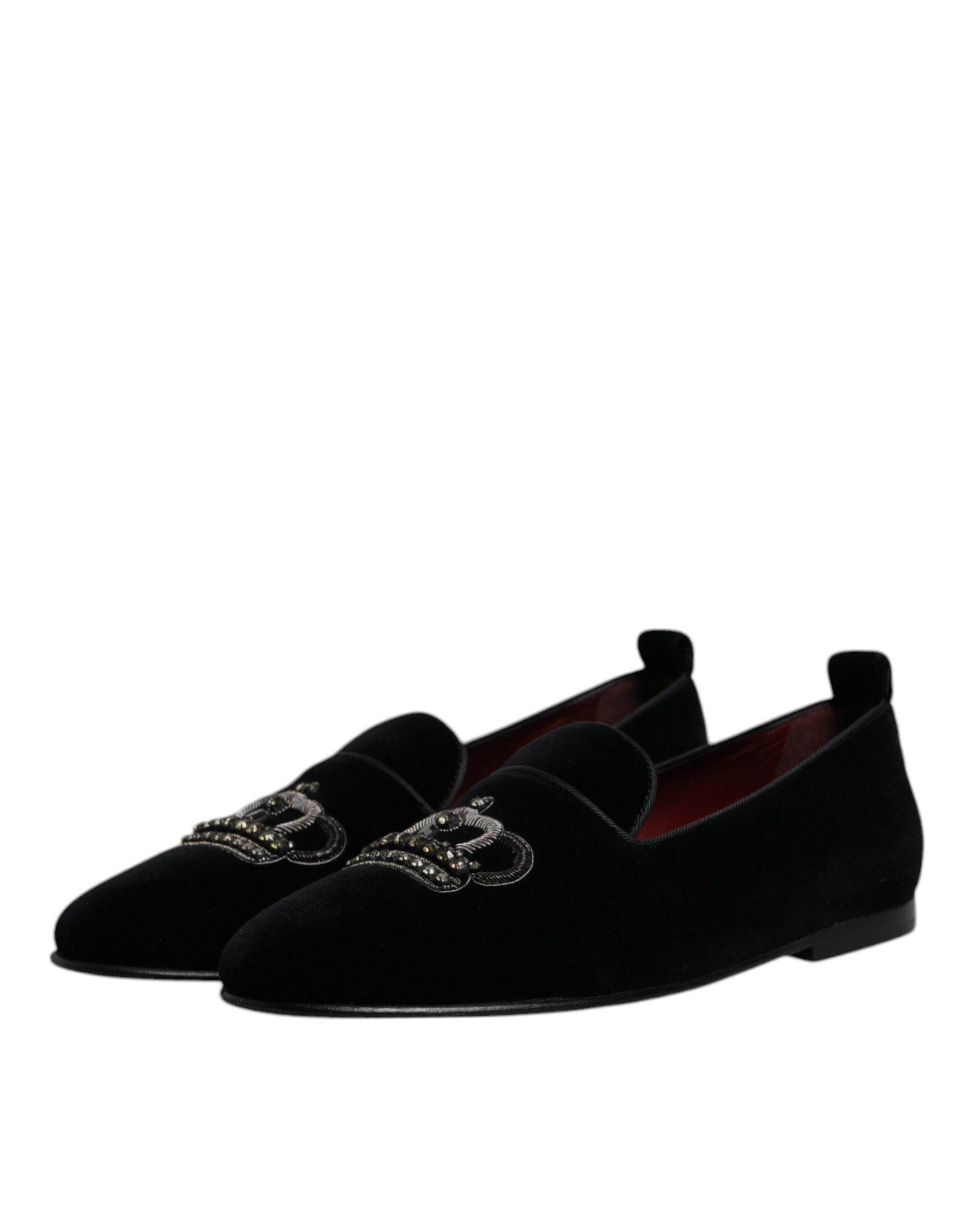 Black Velvet Crystal Crown Loafers Formal Dress Shoes - ventzia