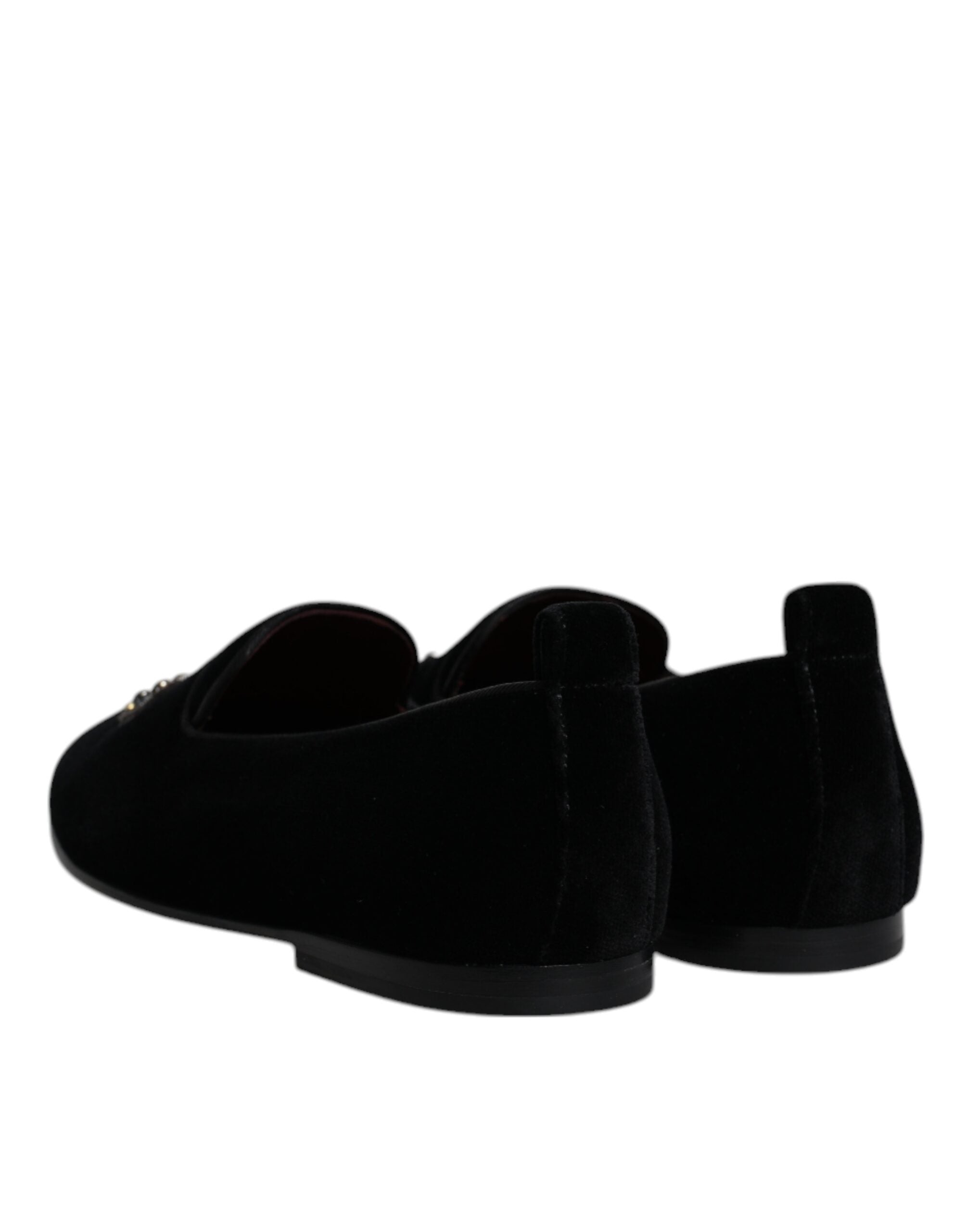 Black Velvet Crystal Crown Loafers Formal Dress Shoes - ventzia