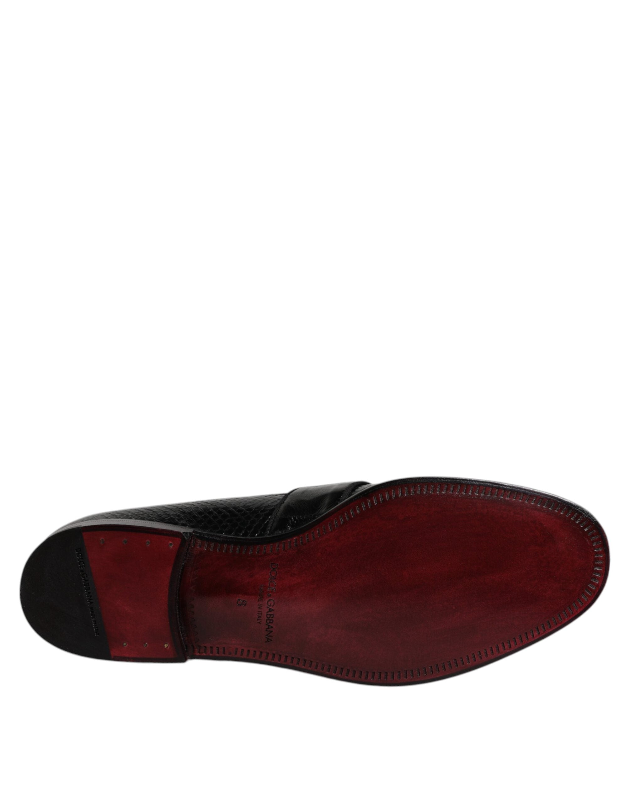 Black Exotic Leather DG Logo Loafers Formal Dress Shoes - ventzia