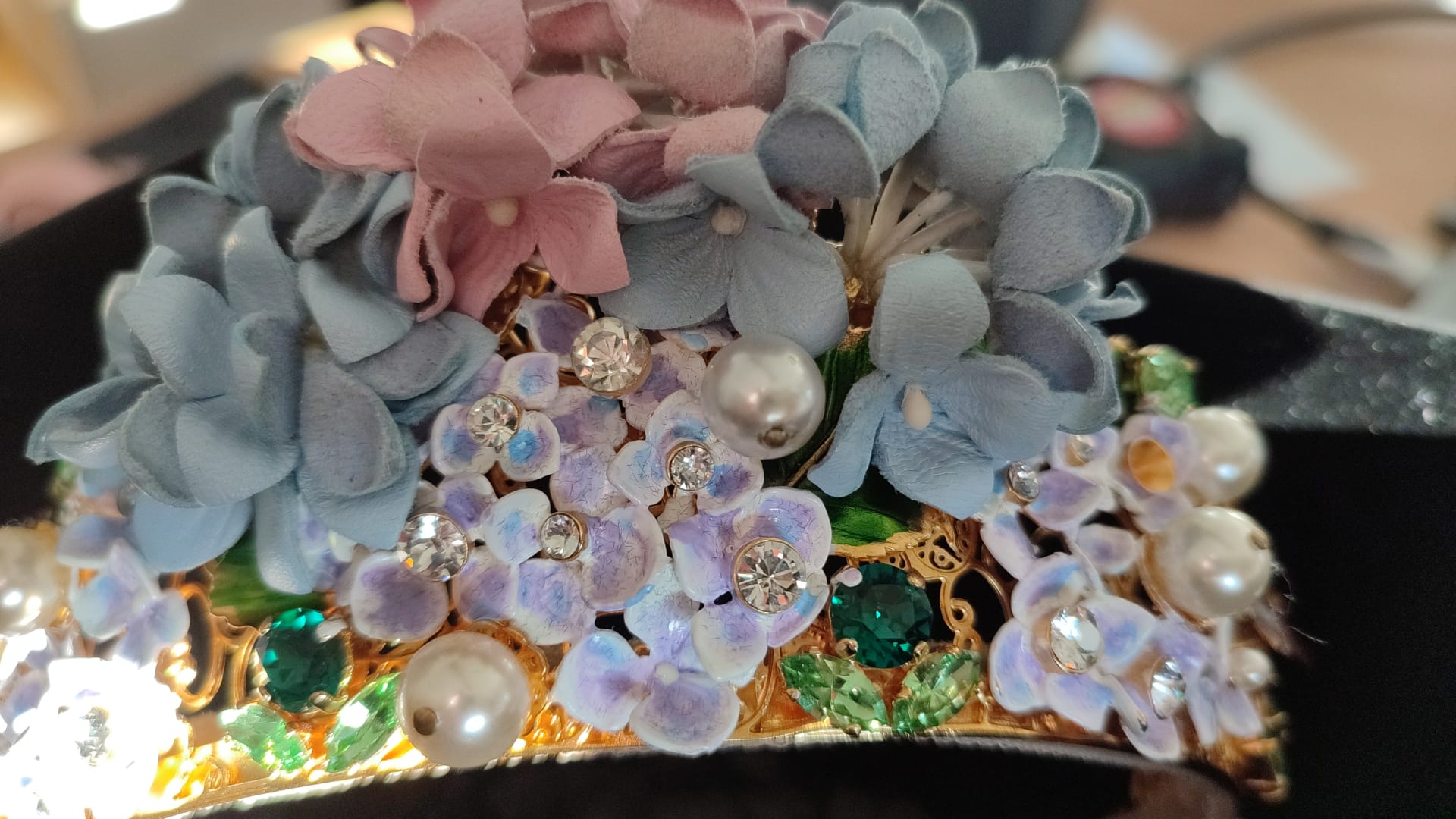 Gold Crystal Purple Hortensia Headband Crown Diadem - ventzia