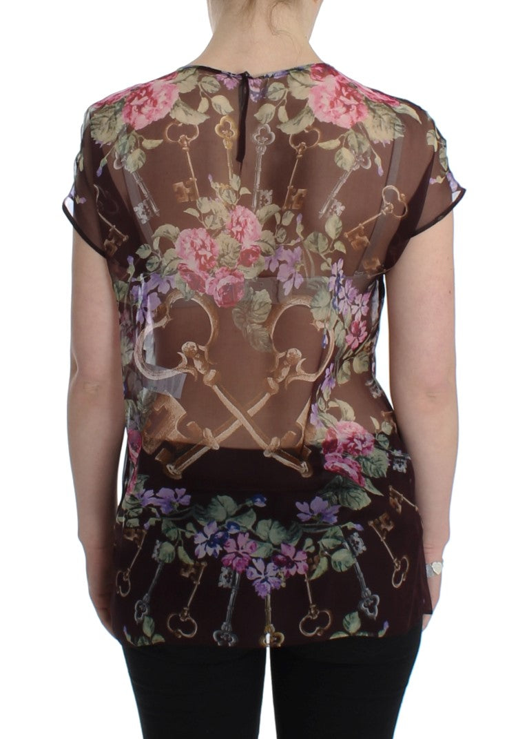 Elegant Floral Silk Blouse with Cap Sleeves - ventzia