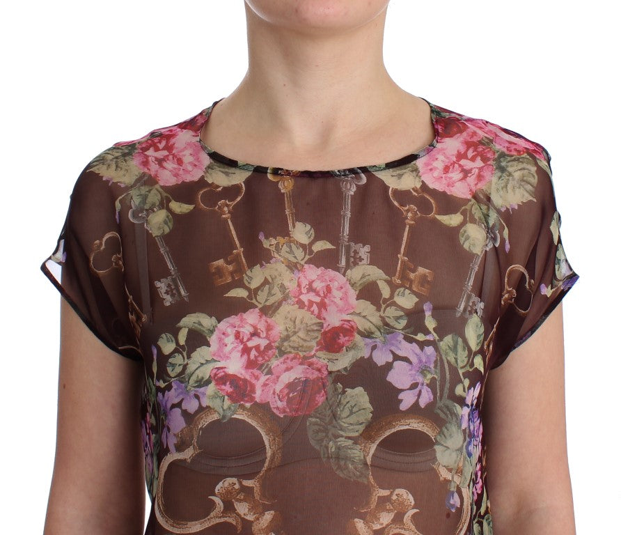 Elegant Floral Silk Blouse with Cap Sleeves - ventzia