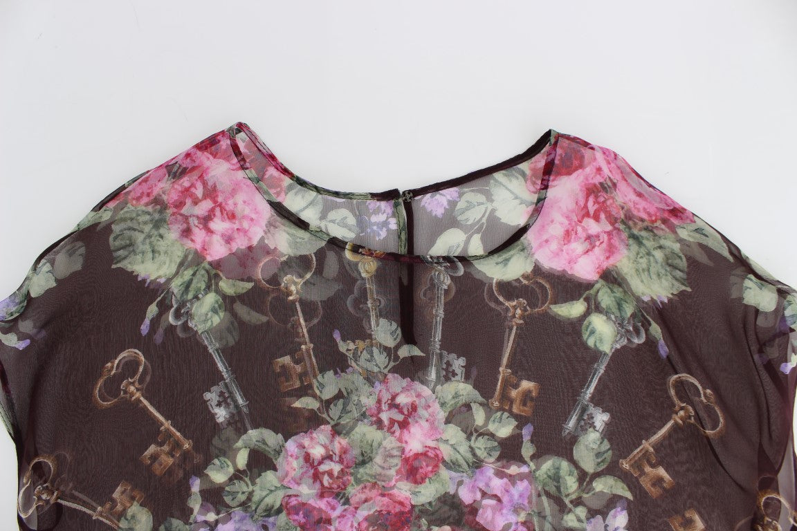 Elegant Floral Silk Blouse with Cap Sleeves - ventzia