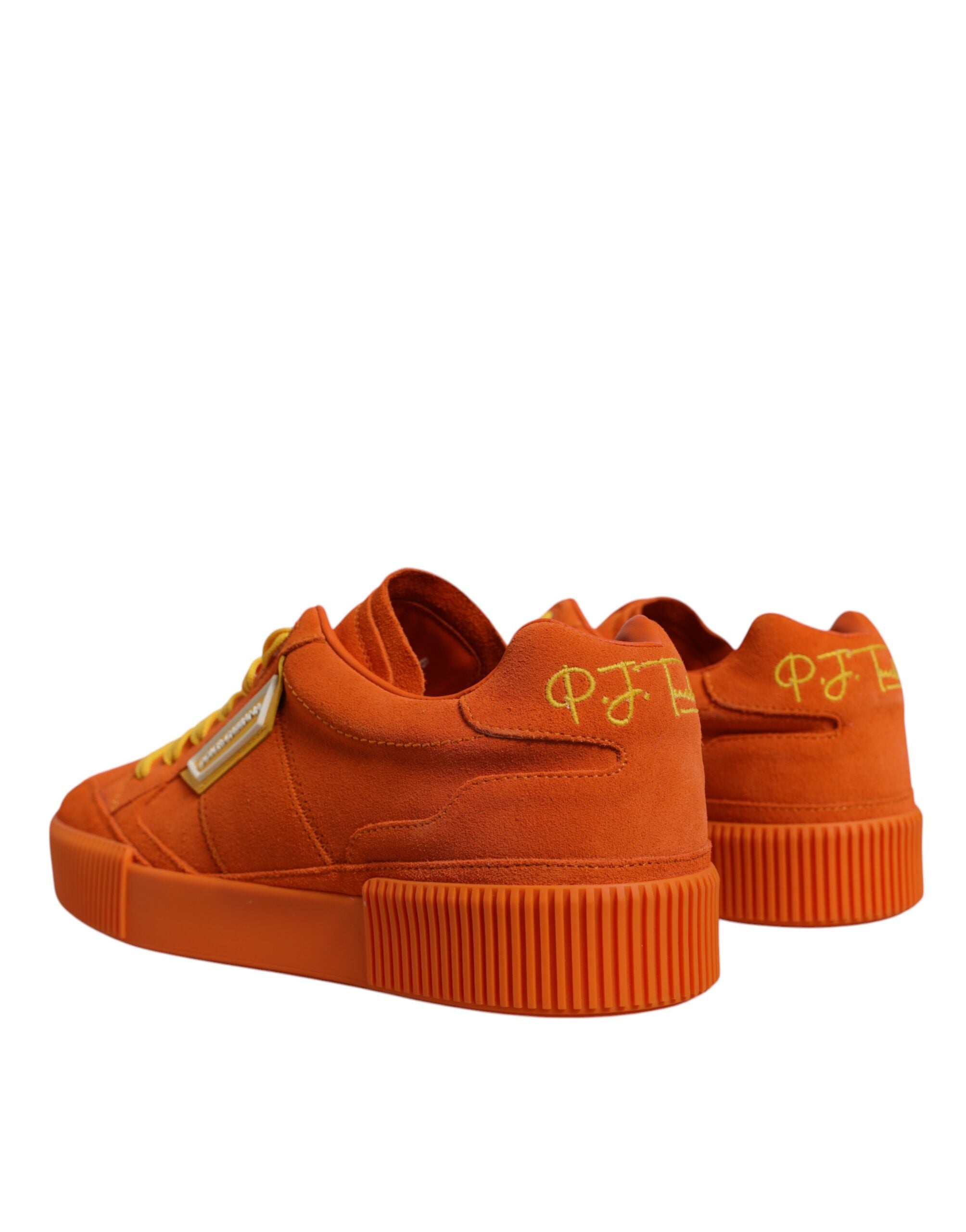 Orange Miami Leather Low Top Sneakers Shoes - ventzia