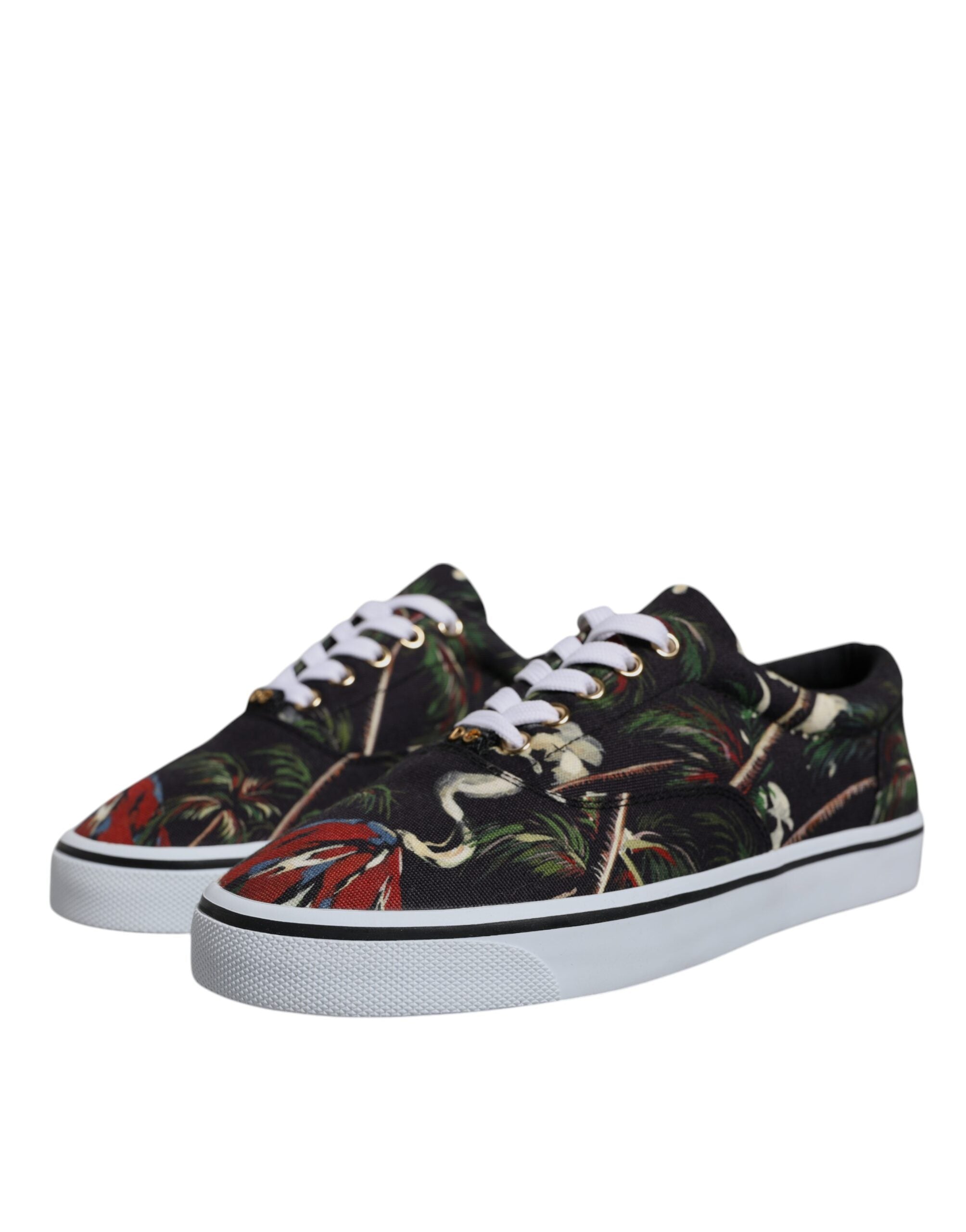 Black Tropical Print Low Top Sneakers Shoes - ventzia