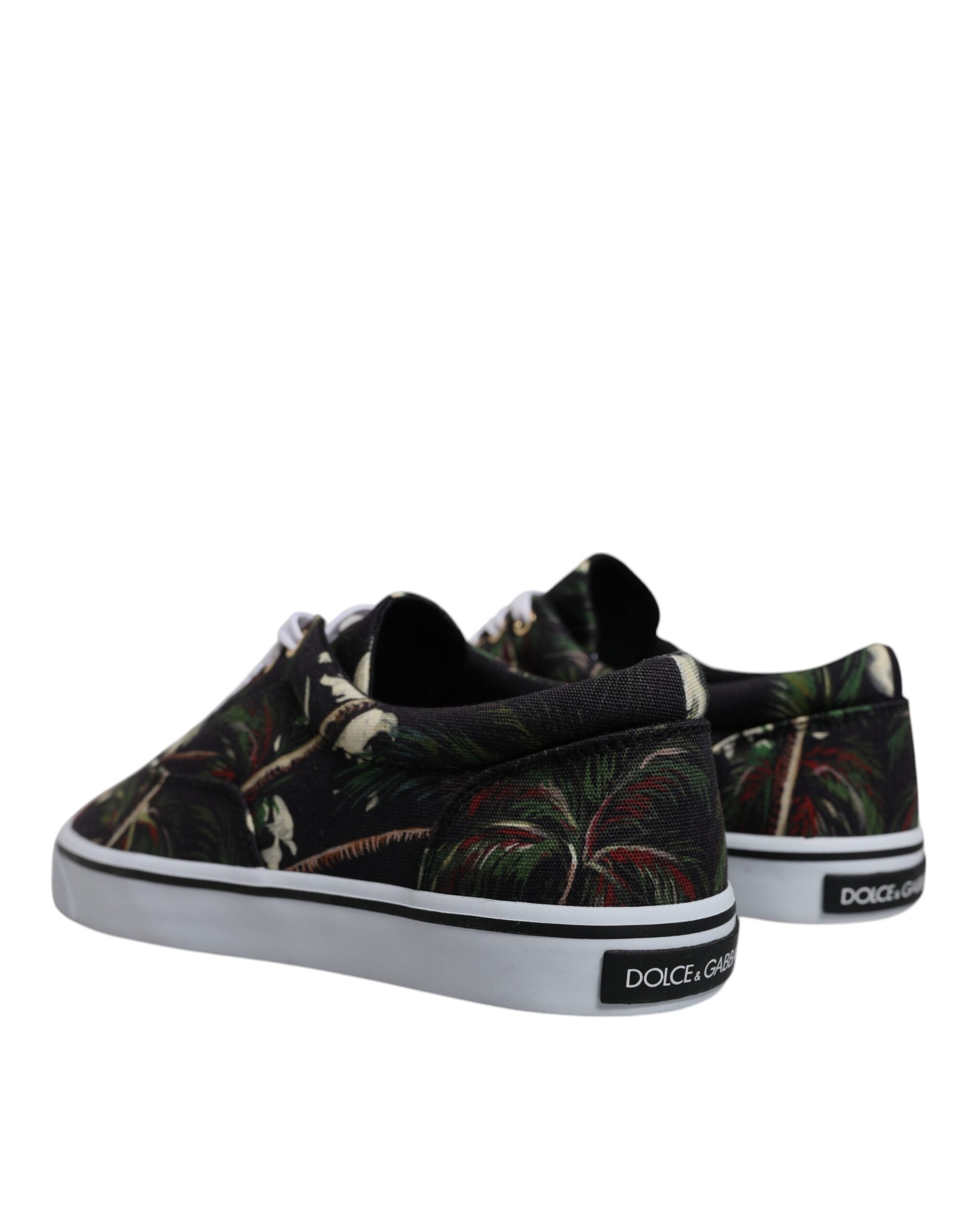 Black Tropical Print Low Top Sneakers Shoes - ventzia