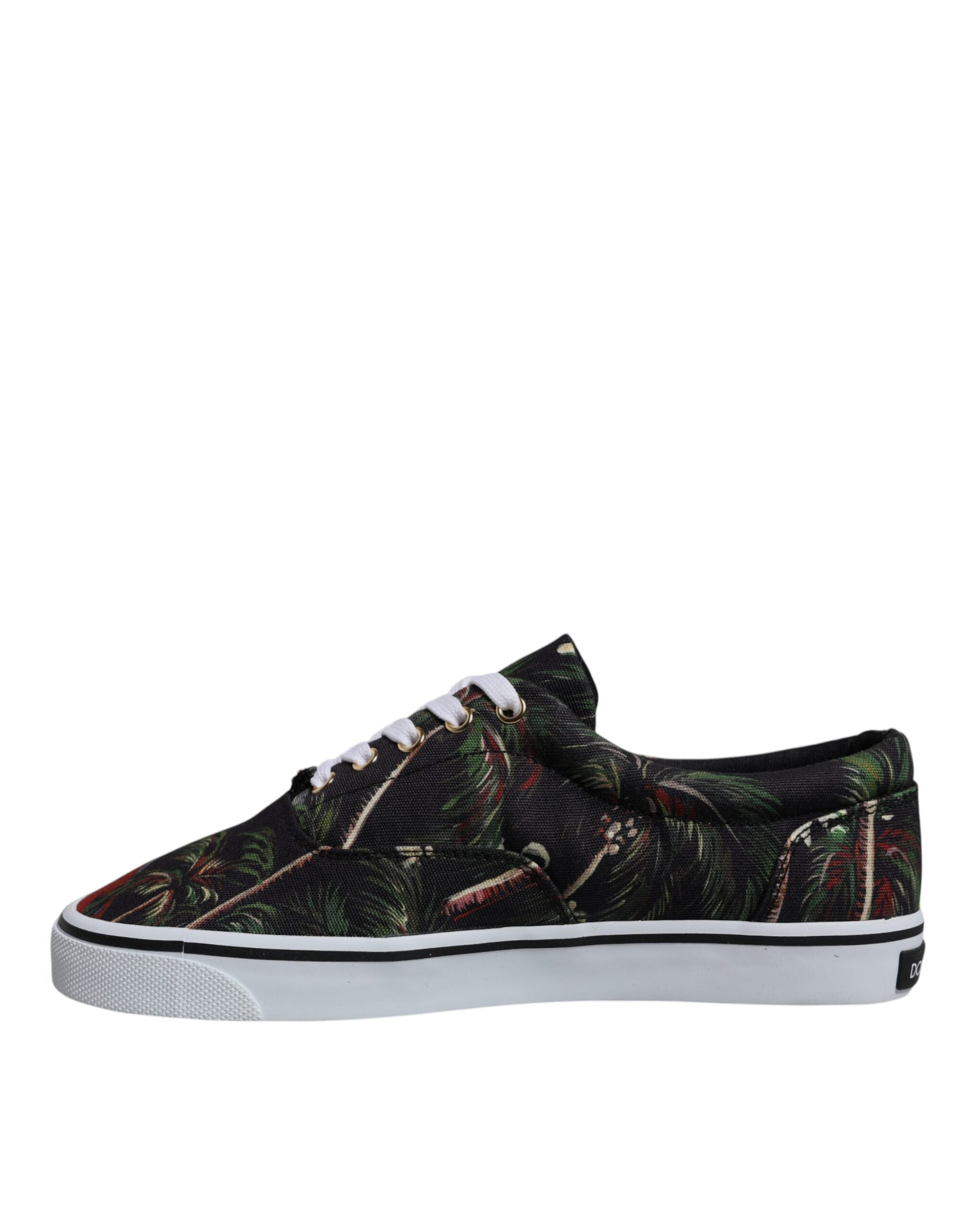 Black Tropical Print Low Top Sneakers Shoes - ventzia