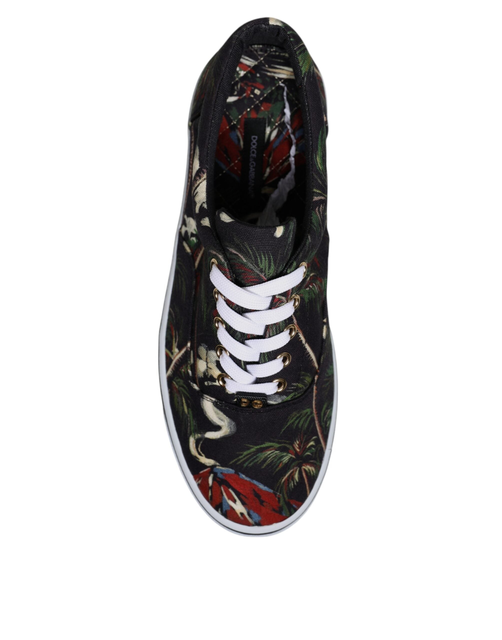 Black Tropical Print Low Top Sneakers Shoes - ventzia