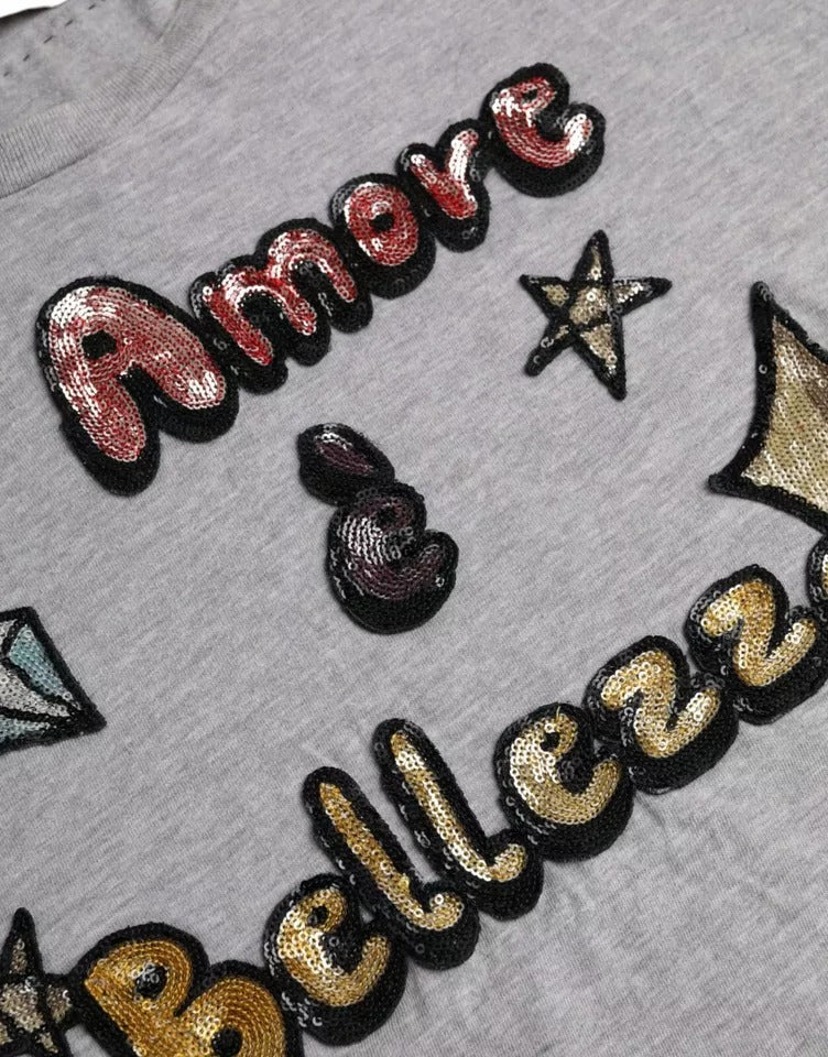 Gray Cotton L'Amore E'Bellezza Top T-shirt - ventzia