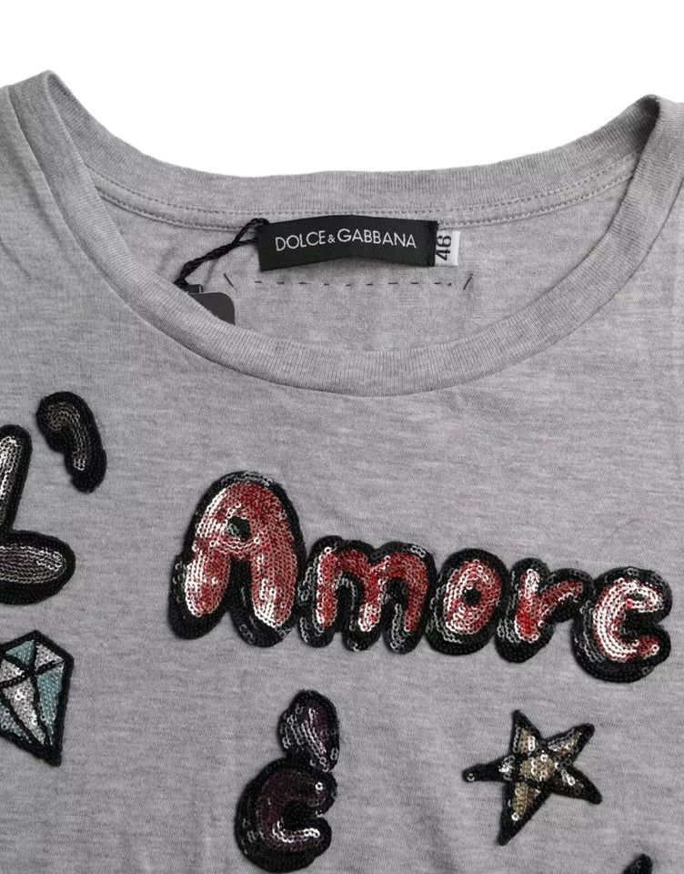 Gray Cotton L'Amore E'Bellezza Top T-shirt - ventzia