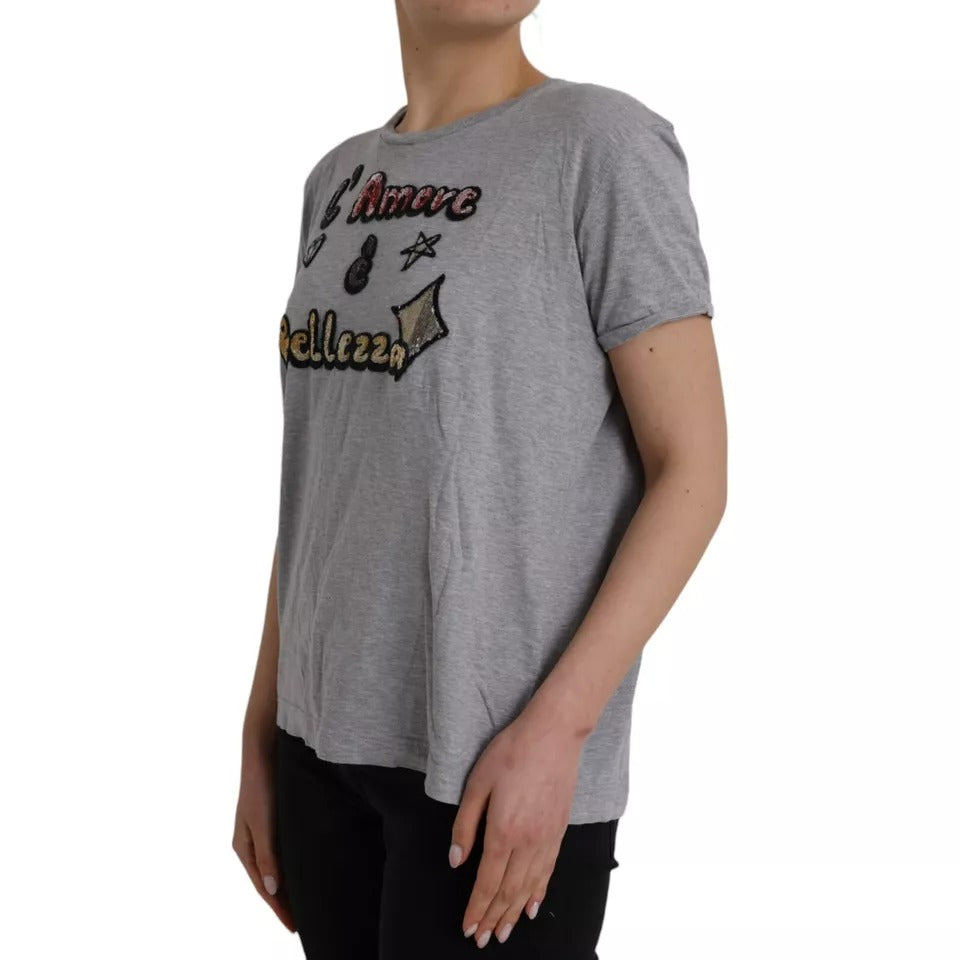 Gray Cotton L'Amore E'Bellezza Top T-shirt - ventzia