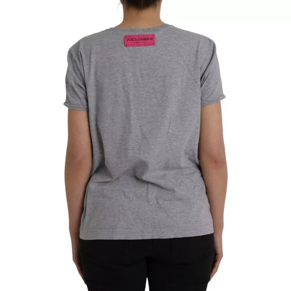 Gray Cotton L'Amore E'Bellezza Top T-shirt - ventzia