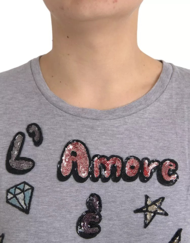 Gray Cotton L'Amore E'Bellezza Top T-shirt - ventzia