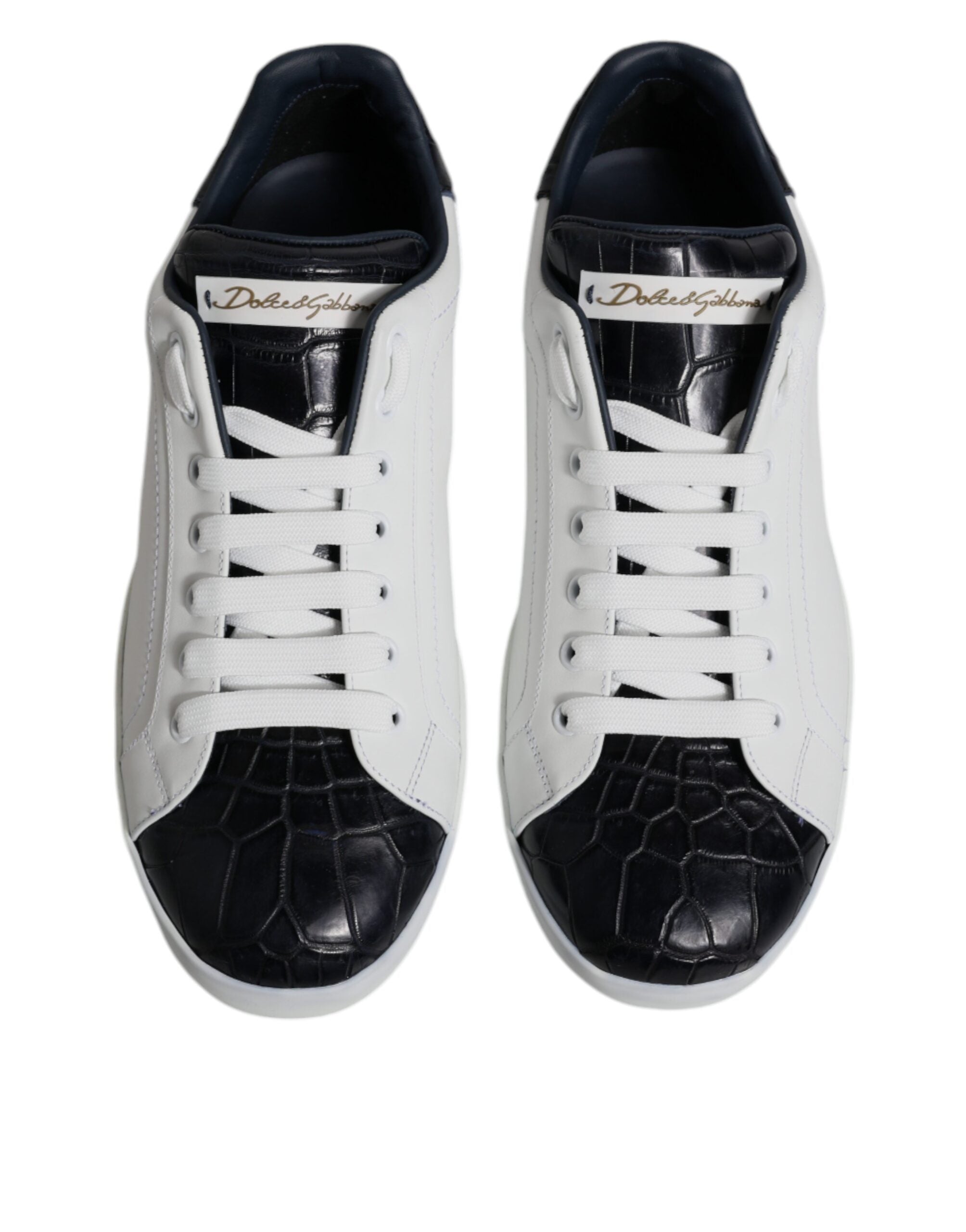 White Black Leather Portofino Sneakers Shoes - ventzia