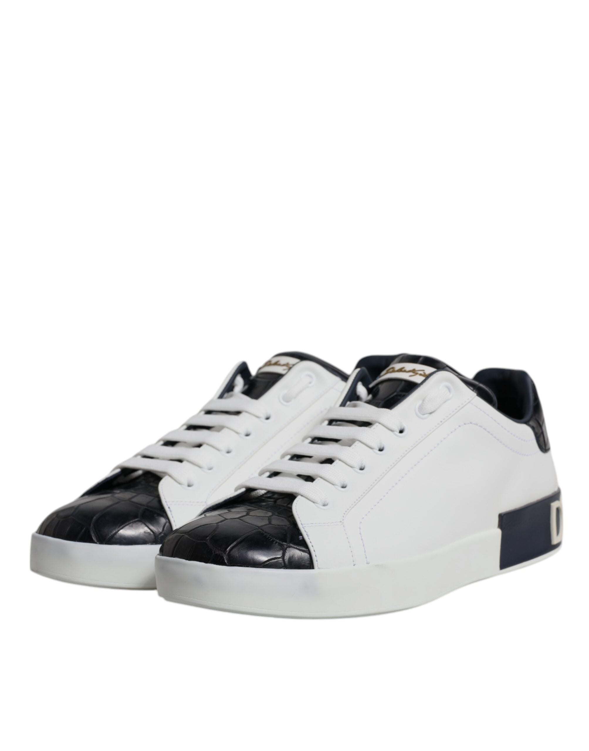 White Black Leather Portofino Sneakers Shoes - ventzia