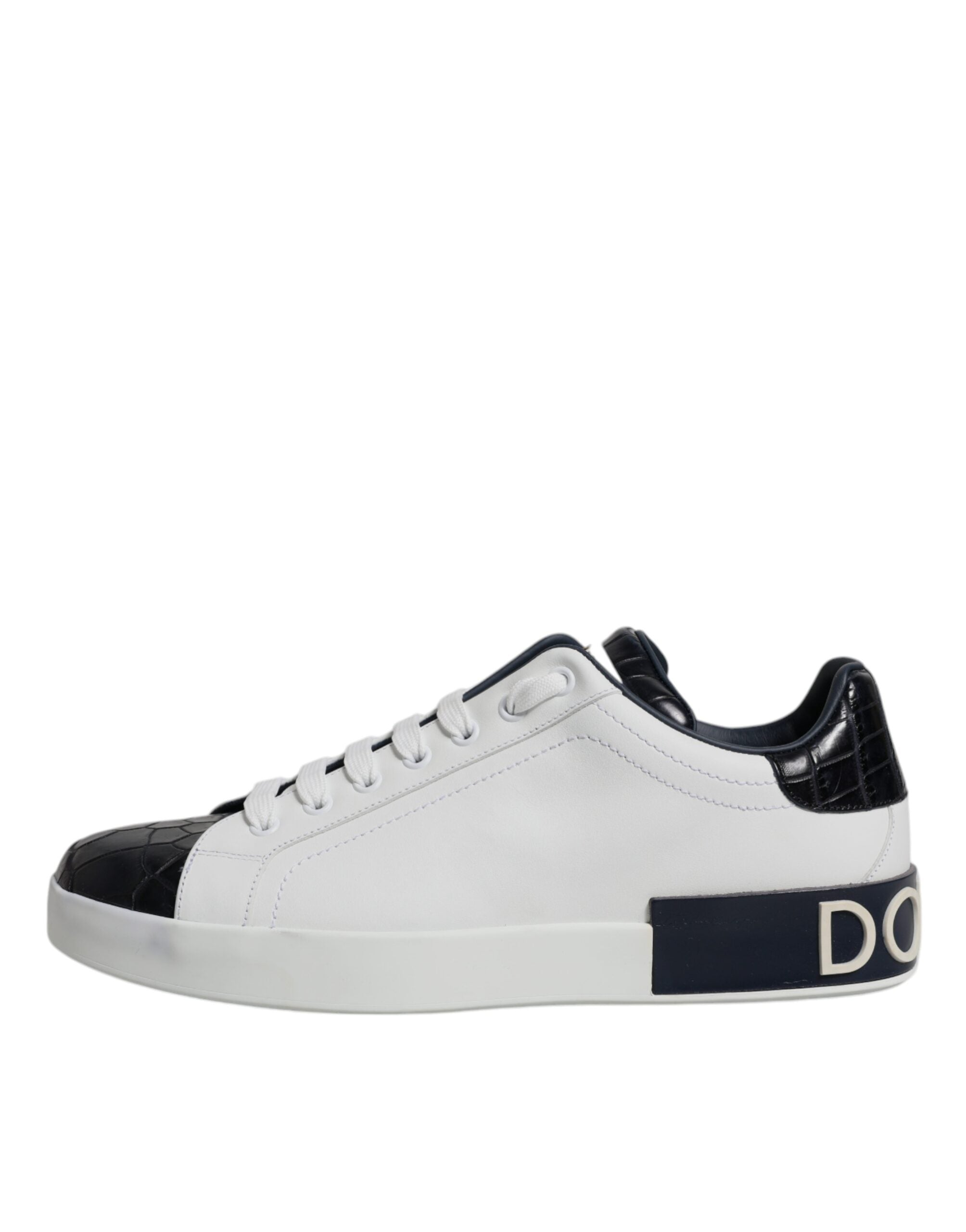 White Black Leather Portofino Sneakers Shoes - ventzia