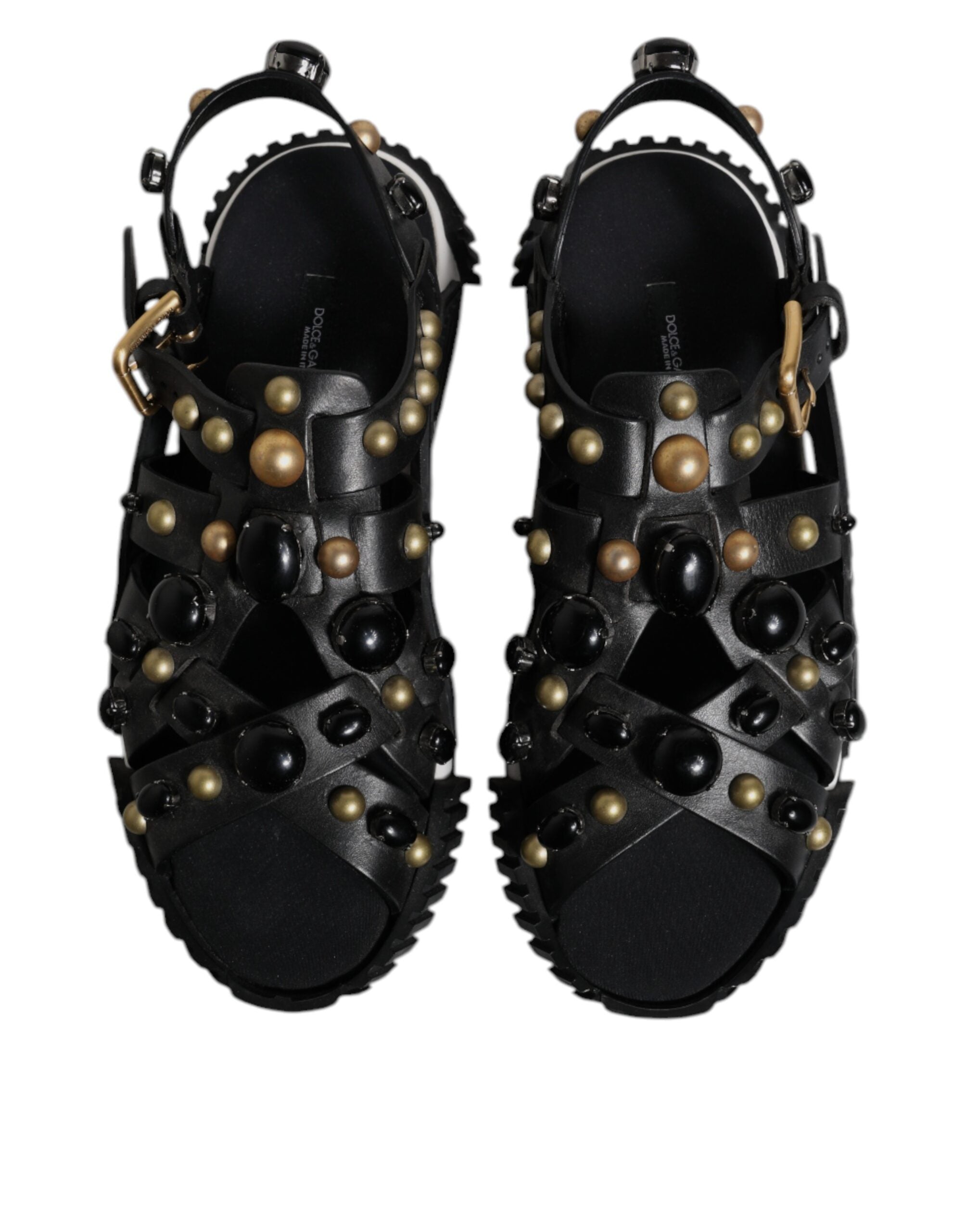 Black Leather Studded Slides Sandals Shoes - ventzia