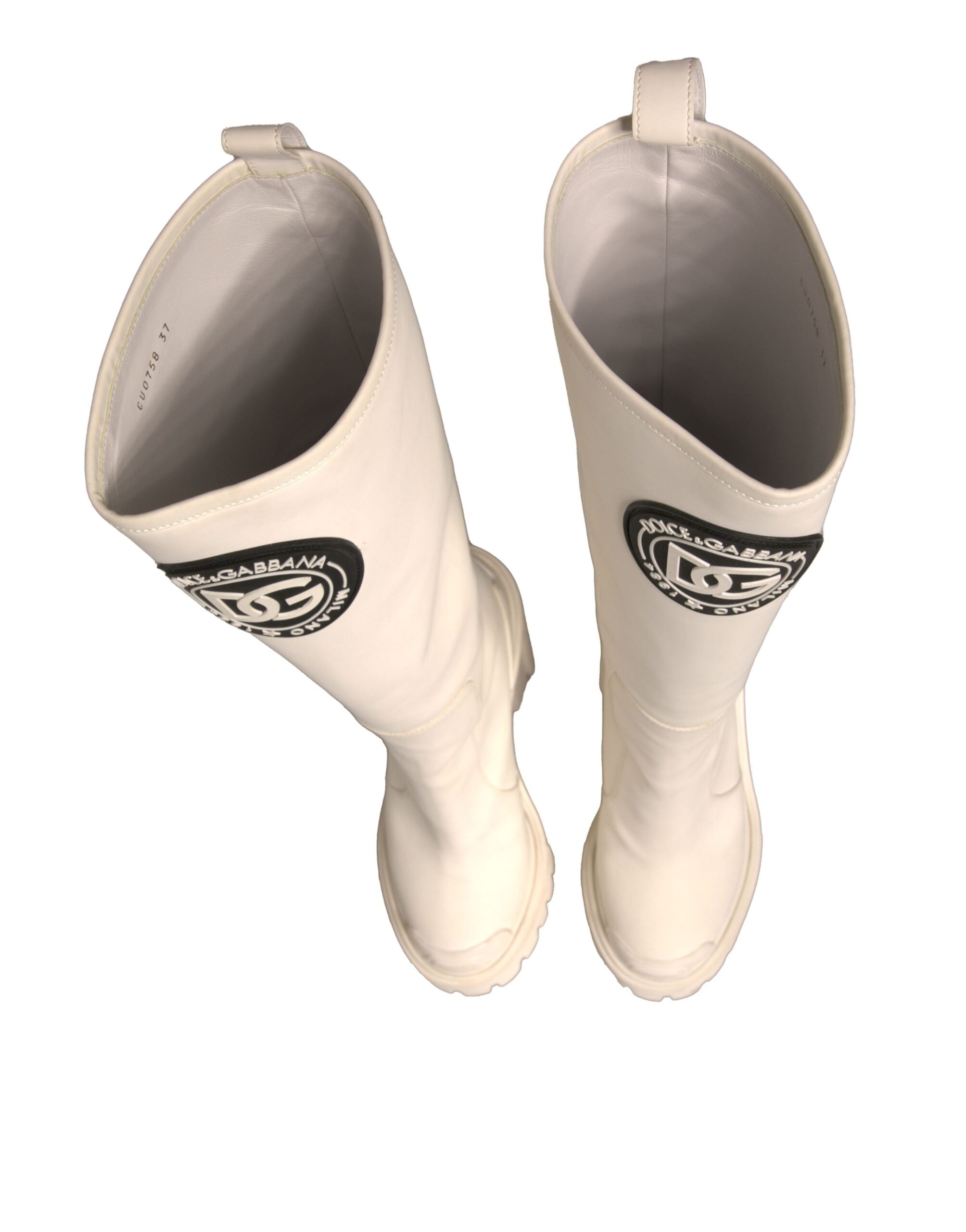 White DG Logo Hi Trekking Plateau Biker Boots Shoes - ventzia