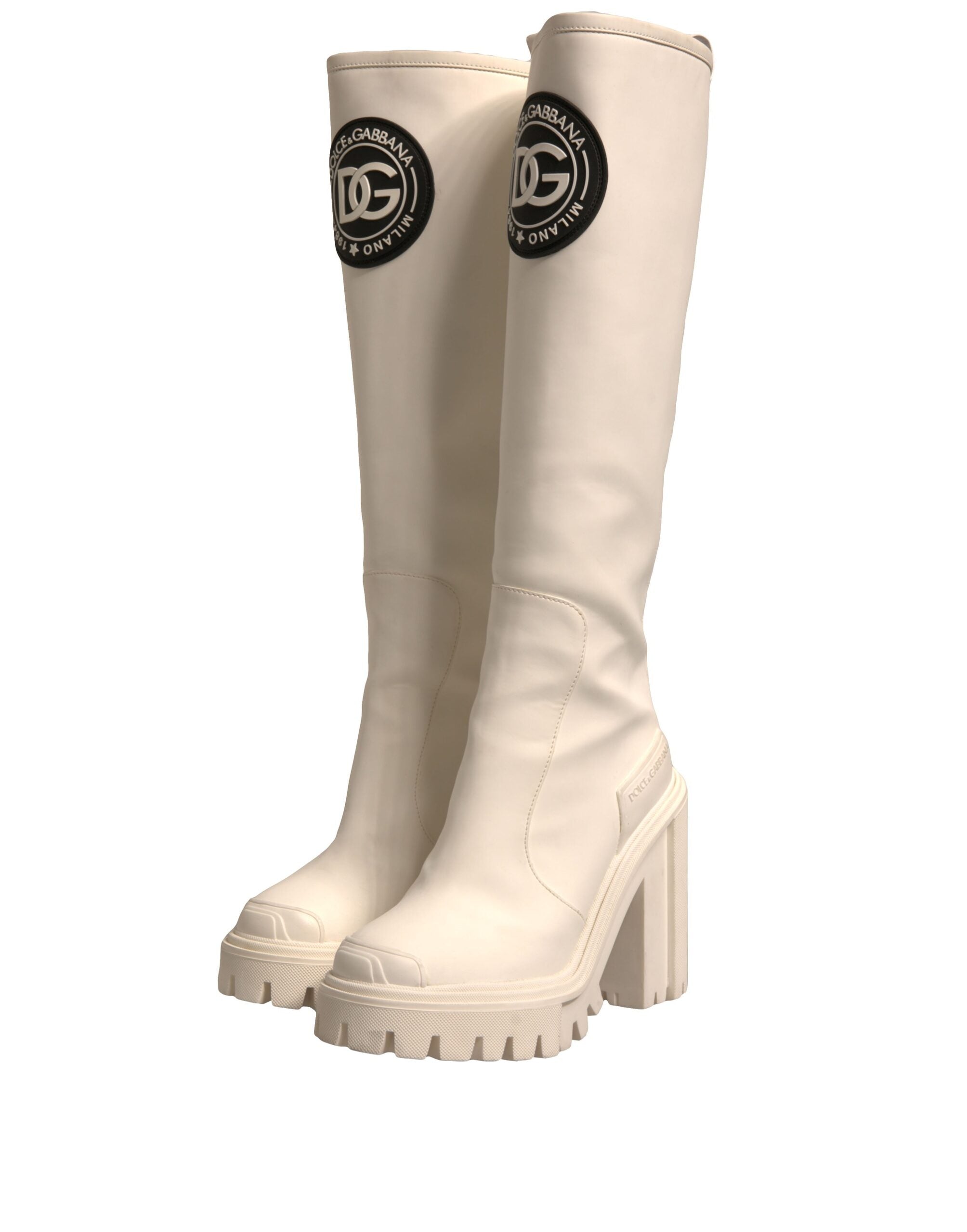 White DG Logo Hi Trekking Plateau Biker Boots Shoes - ventzia