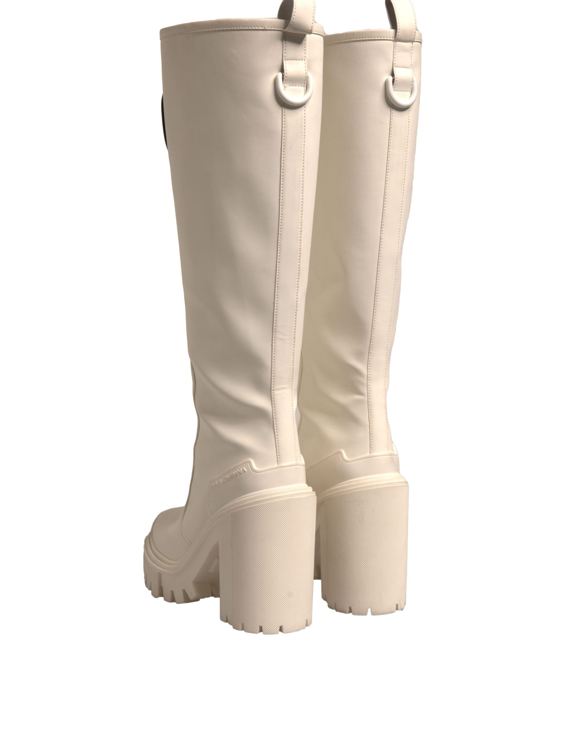 White DG Logo Hi Trekking Plateau Biker Boots Shoes - ventzia