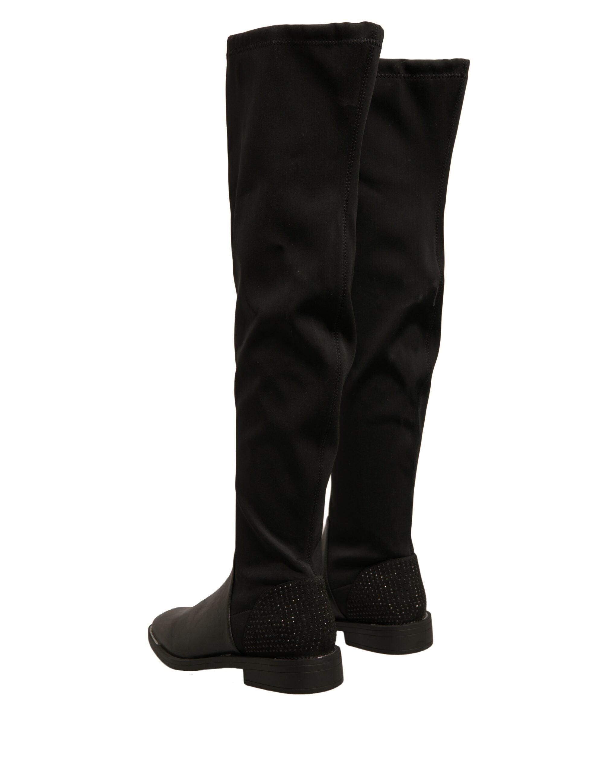 Black Leather Suede Flats High Boots Shoes - ventzia