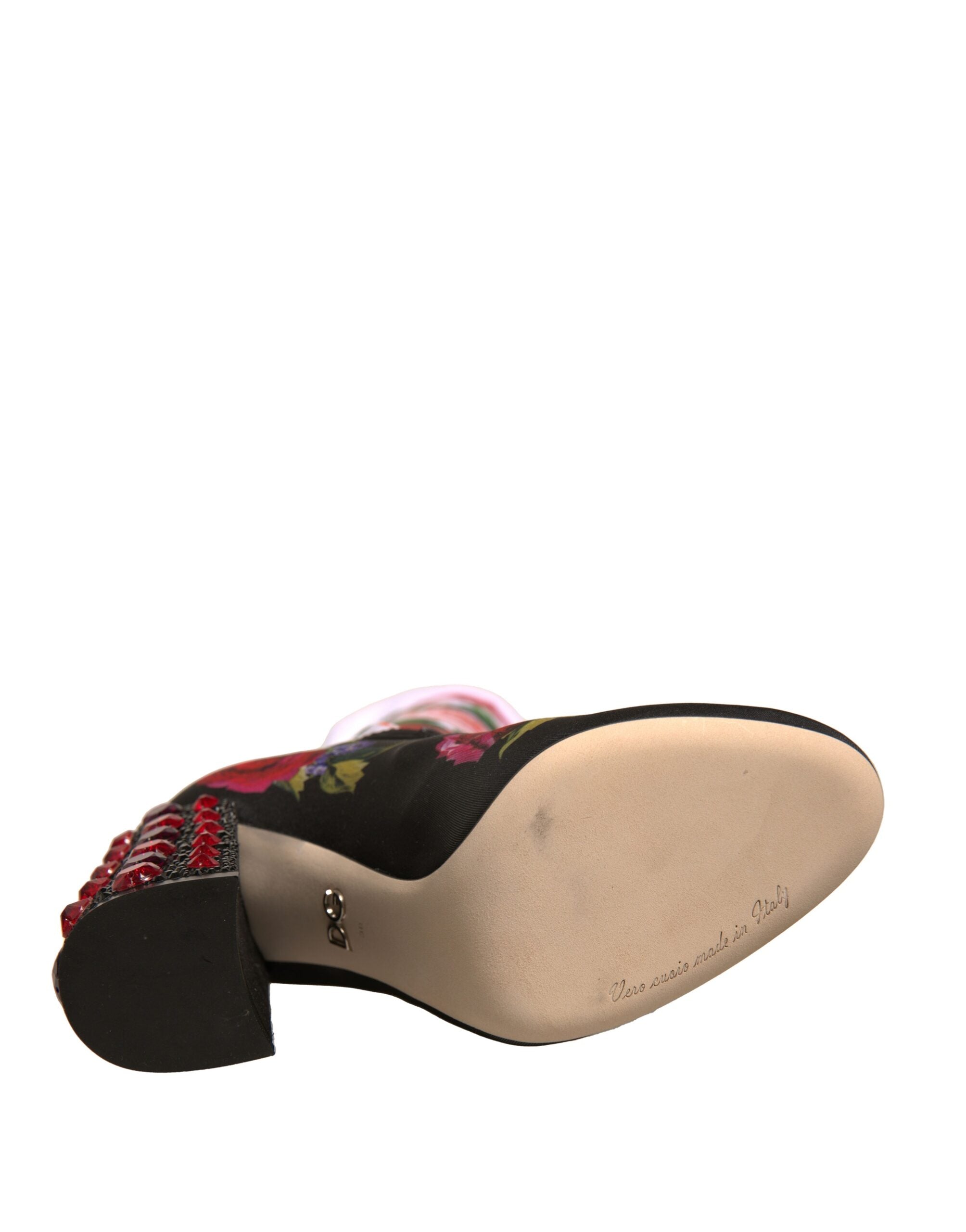 Black Floral Socks Crystal Boots Jersey Shoes - ventzia
