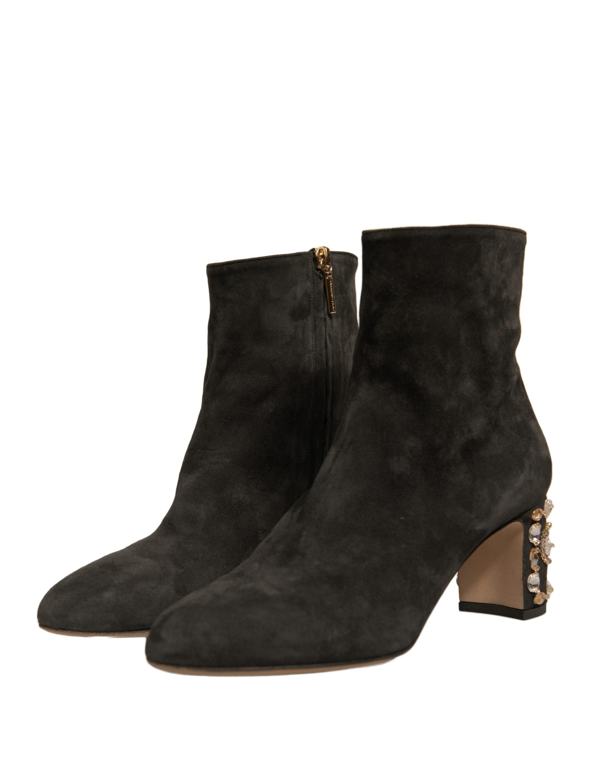 Black Embellished Heel Ankle Boots Shoes - ventzia