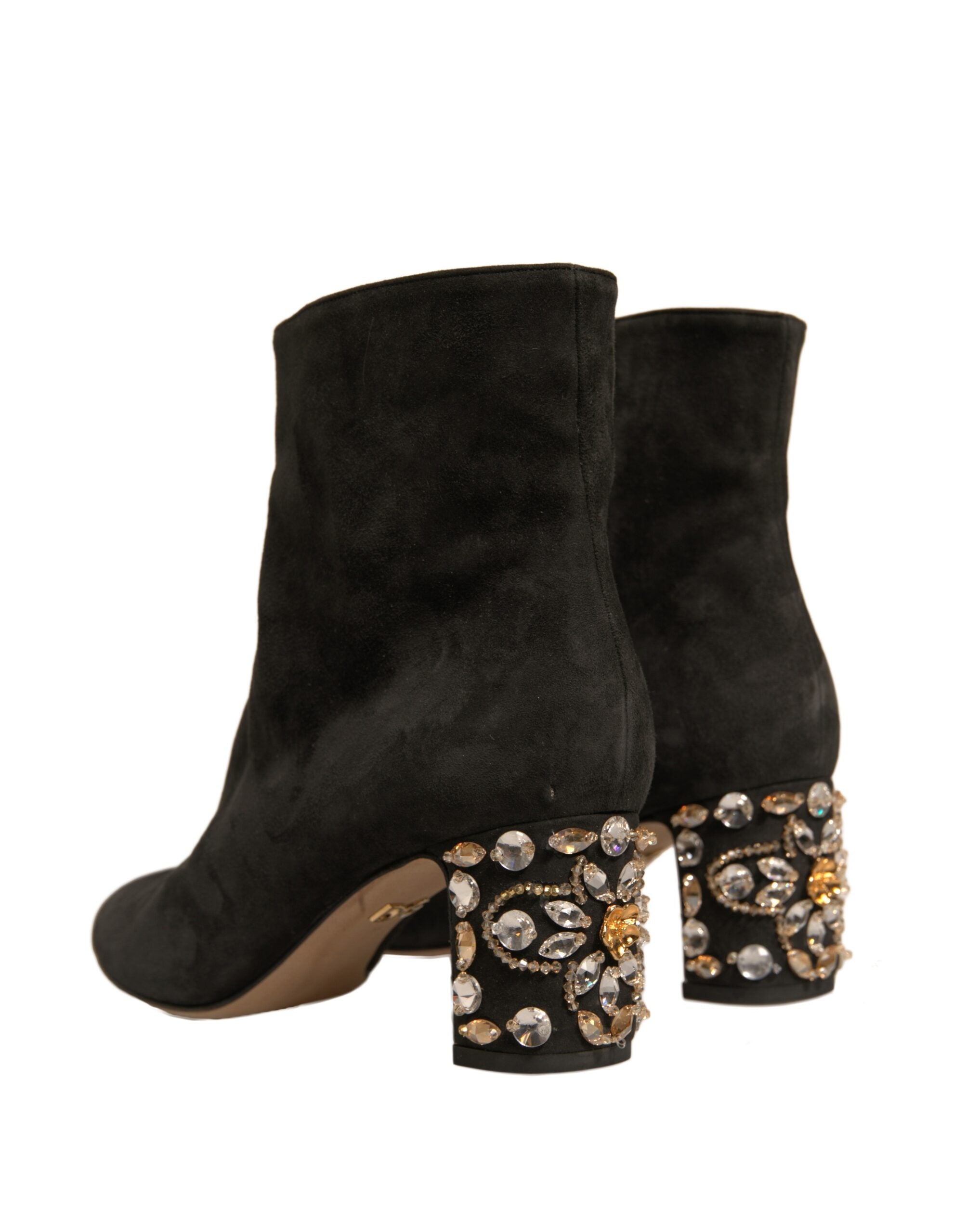 Black Embellished Heel Ankle Boots Shoes - ventzia