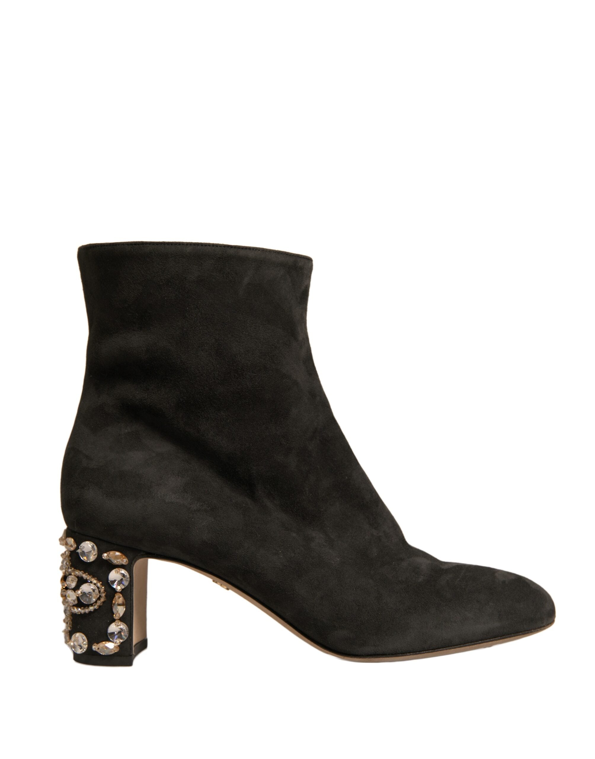Black Embellished Heel Ankle Boots Shoes - ventzia