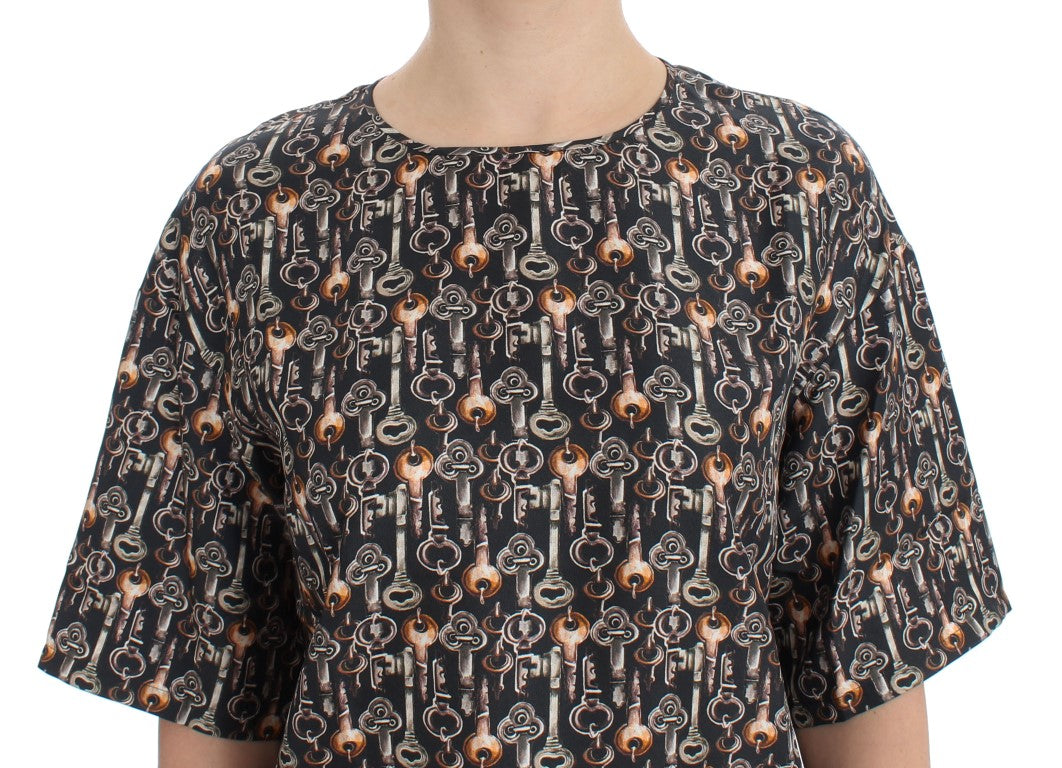 Enchanted Sicily Silk Blouse with Medieval Keys Print - ventzia
