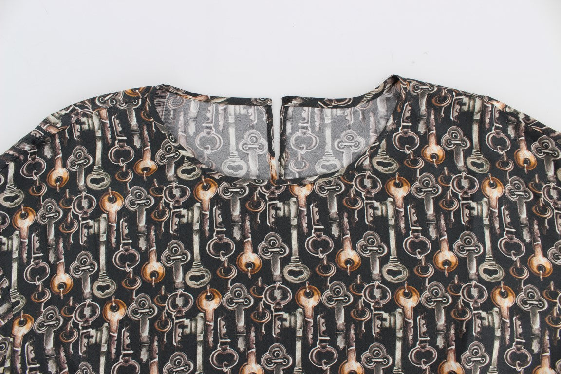 Enchanted Sicily Silk Blouse with Medieval Keys Print - ventzia