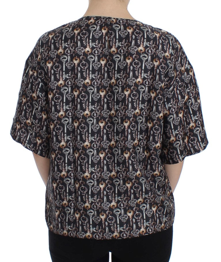 Enchanted Sicily Silk Blouse with Key Print - ventzia
