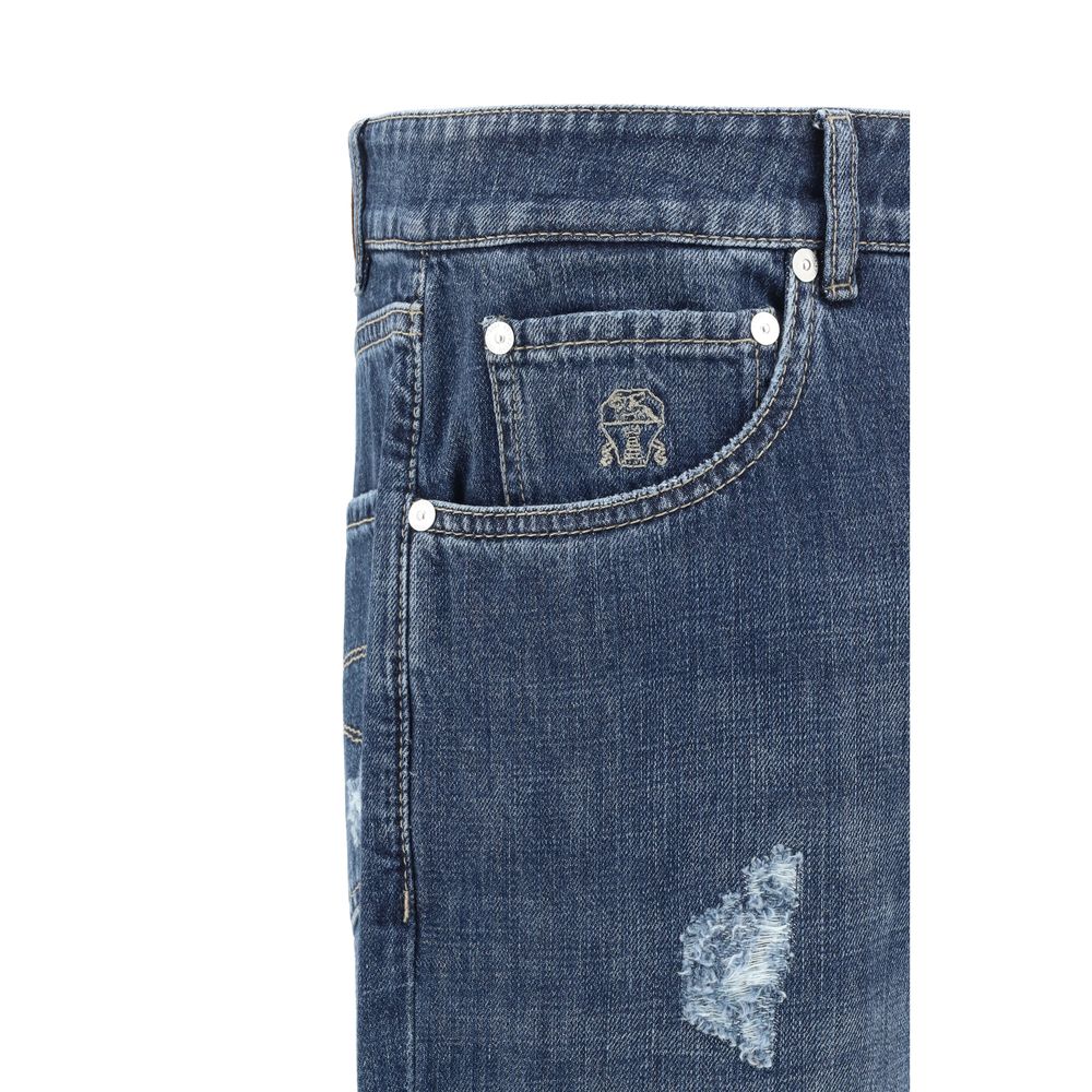 Blue Cotton Straight-Leg Jeans - ventzia
