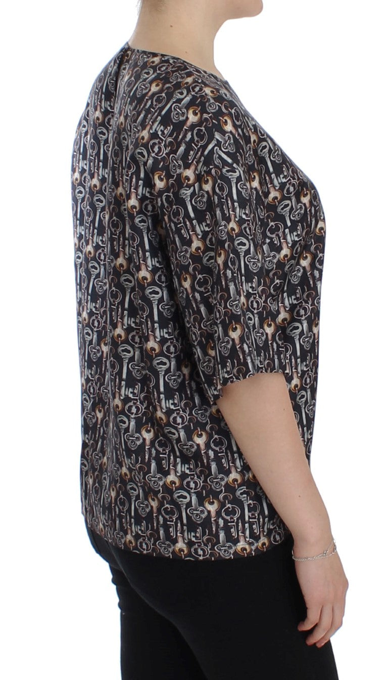 Enchanted Sicily Silk Blouse with Key Print - ventzia
