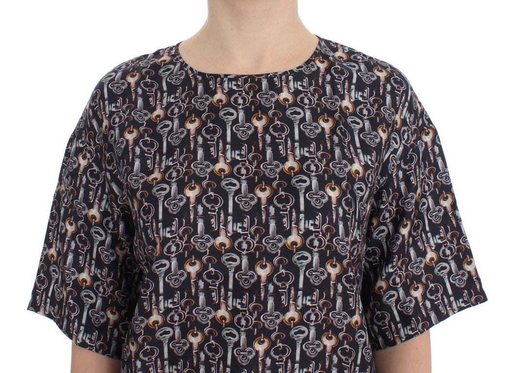 Enchanted Sicily Silk Blouse with Key Print - ventzia