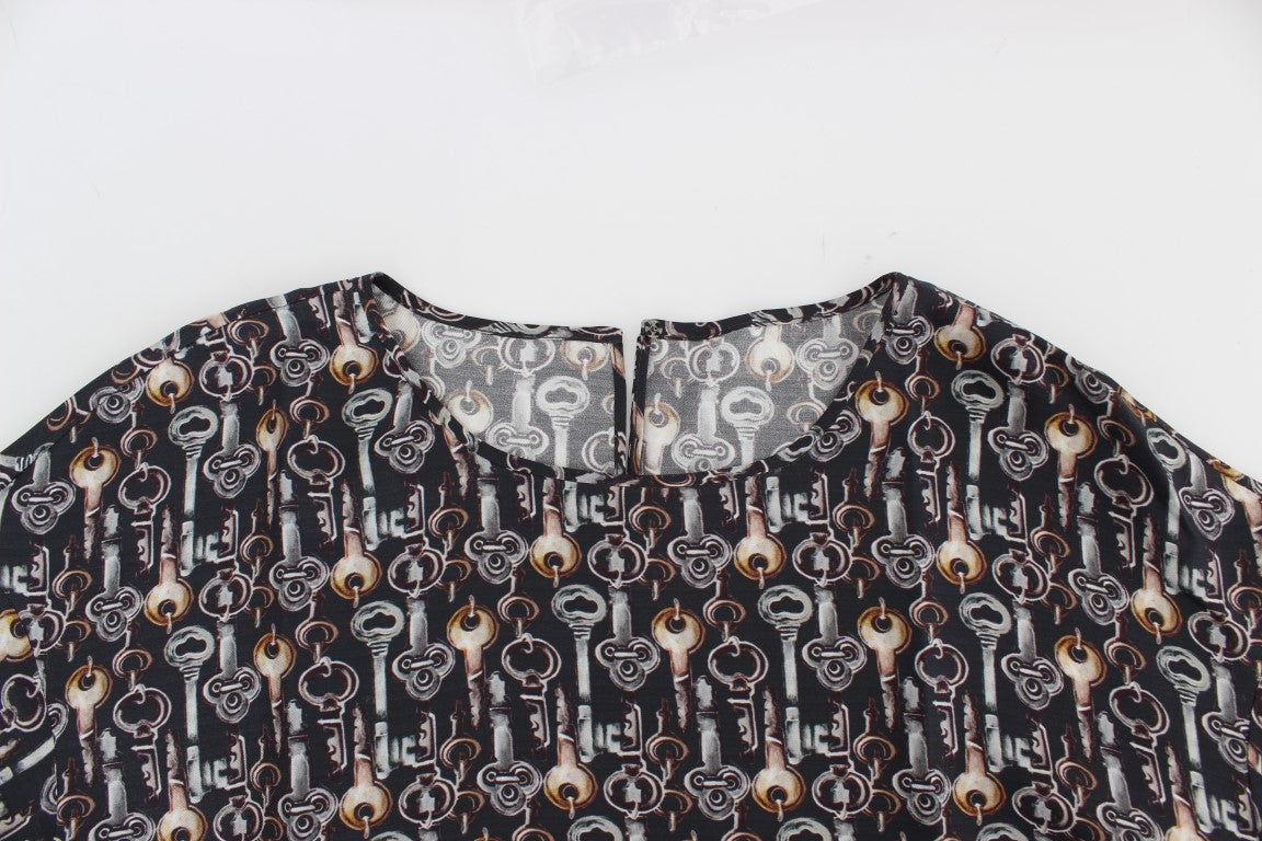 Enchanted Sicily Silk Blouse with Key Print - ventzia