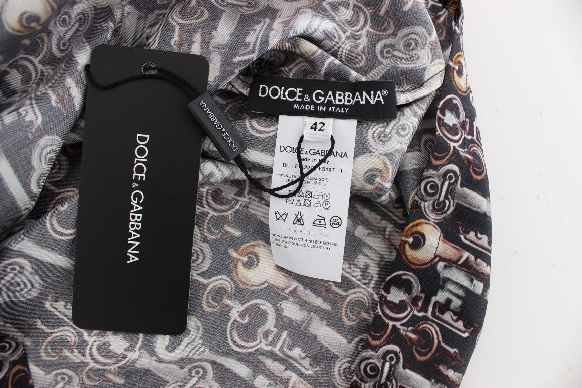 Enchanted Sicily Silk Blouse with Key Print - ventzia