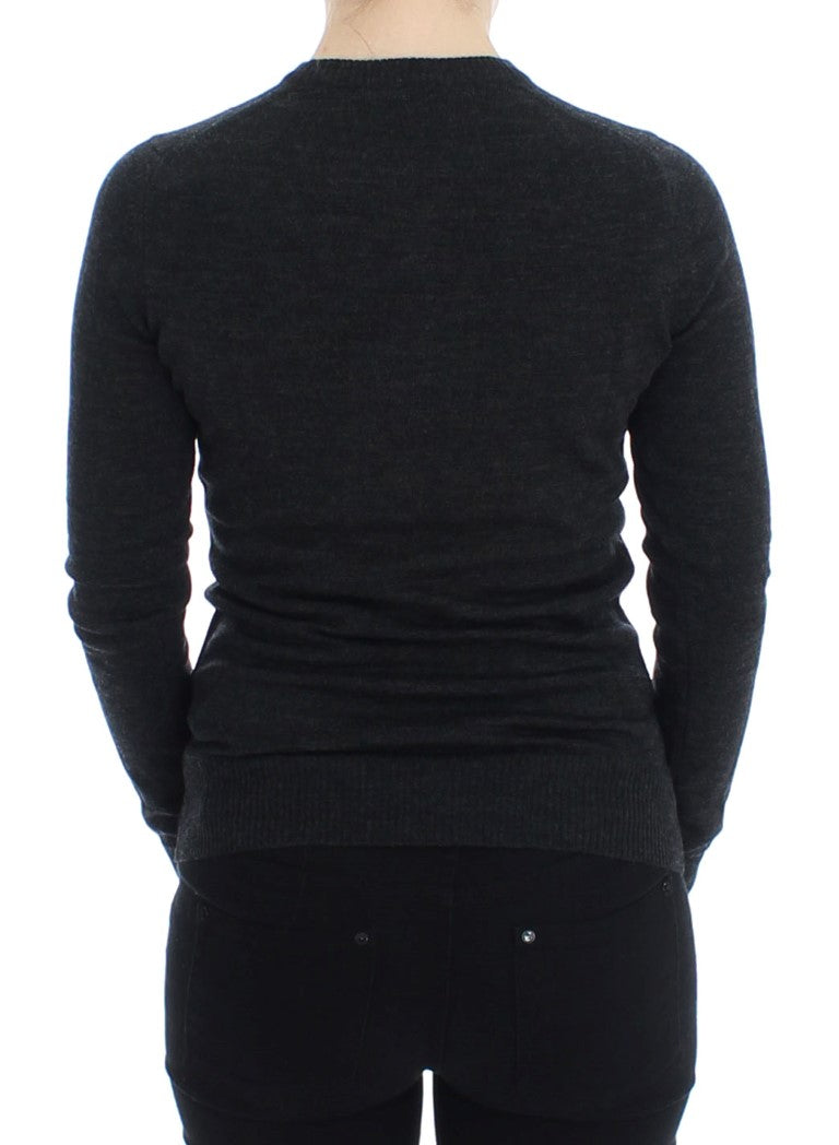 Elegant Gray Wool Cardigan Sweater - ventzia