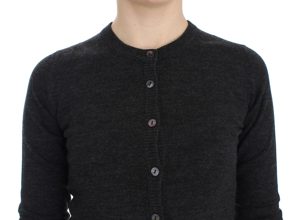 Elegant Gray Wool Cardigan Sweater - ventzia