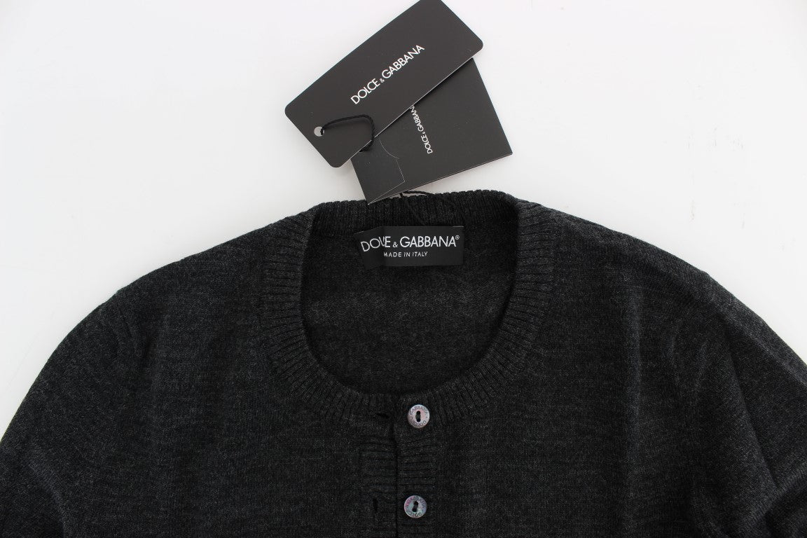 Elegant Gray Wool Cardigan Sweater - ventzia