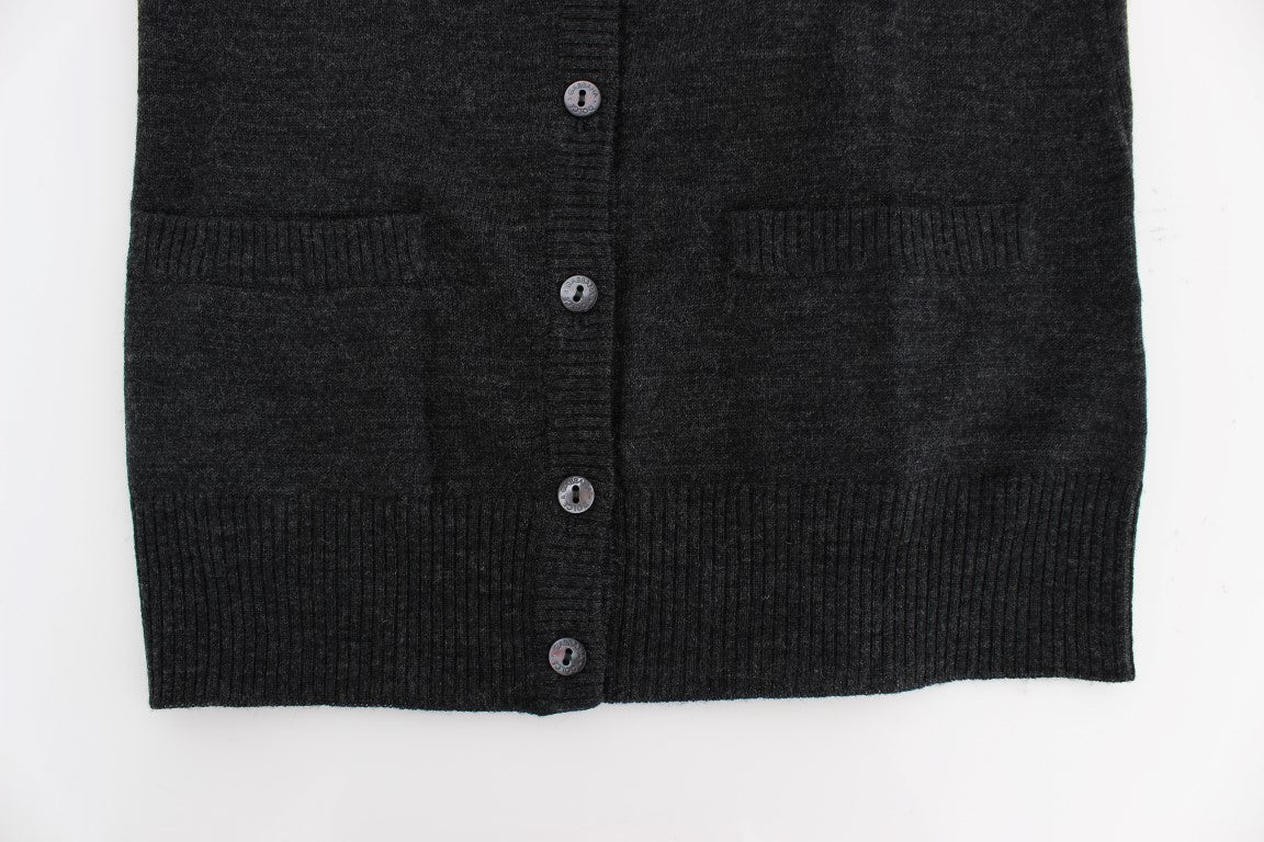 Elegant Gray Wool Cardigan Sweater - ventzia