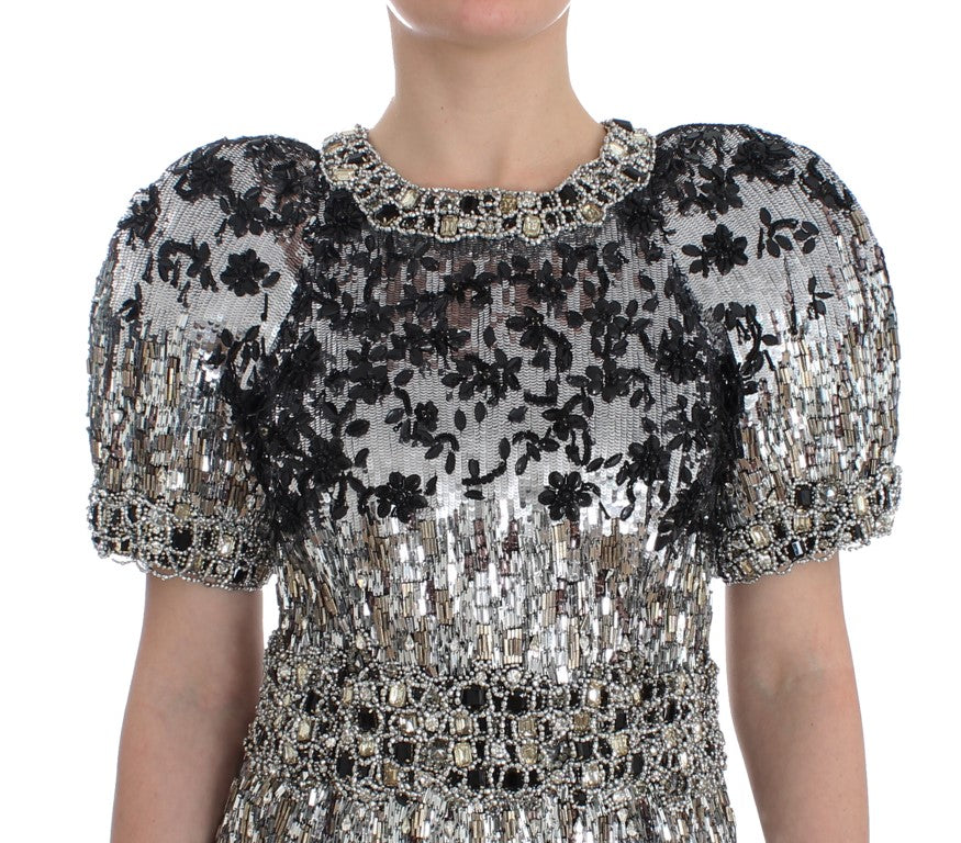 Silver Crystal Embellished Shift Dress Masterpiece - ventzia