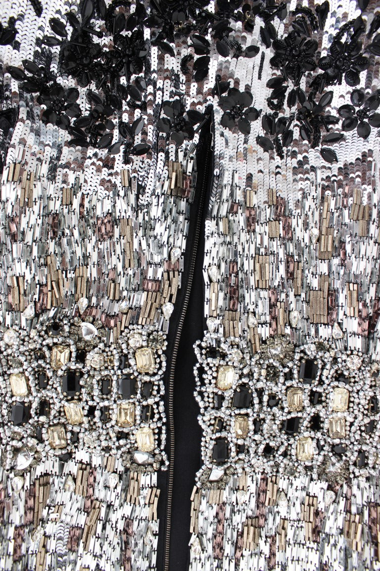 Silver Crystal Embellished Shift Dress Masterpiece - ventzia