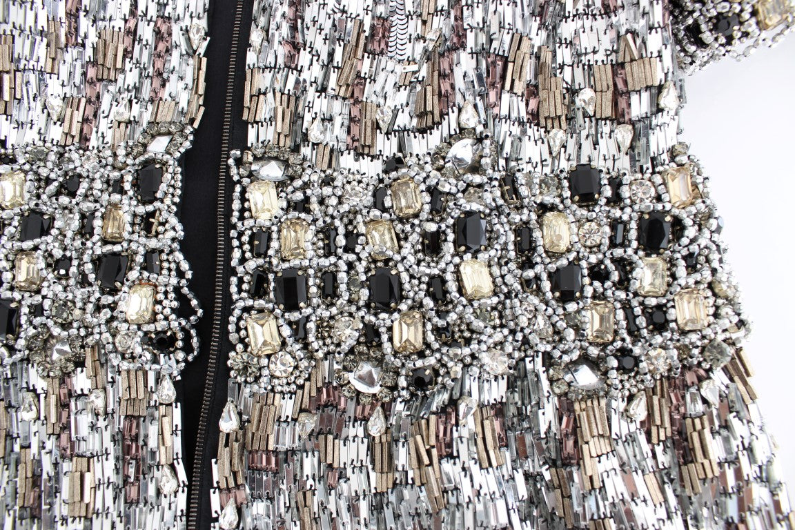 Silver Crystal Embellished Shift Dress Masterpiece - ventzia